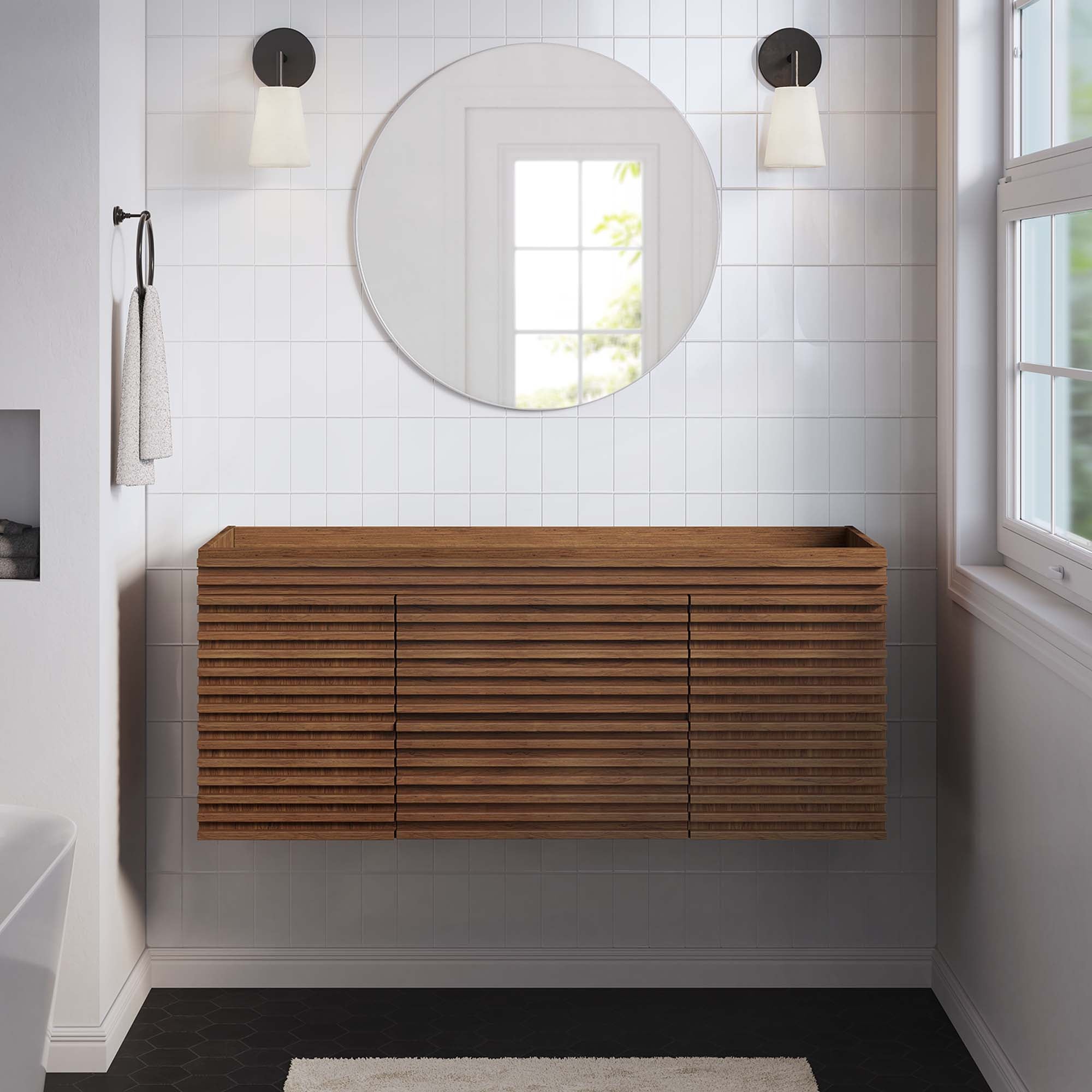Render 48" Single Sink Compatible (Not Included) Bathroom Vanity Cabinet, Walnut