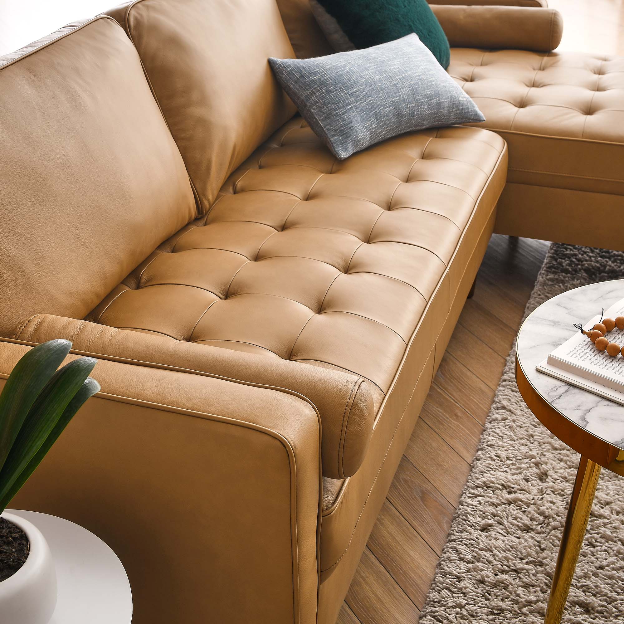 Valour 98" Leather Sectional Sofa, Tan