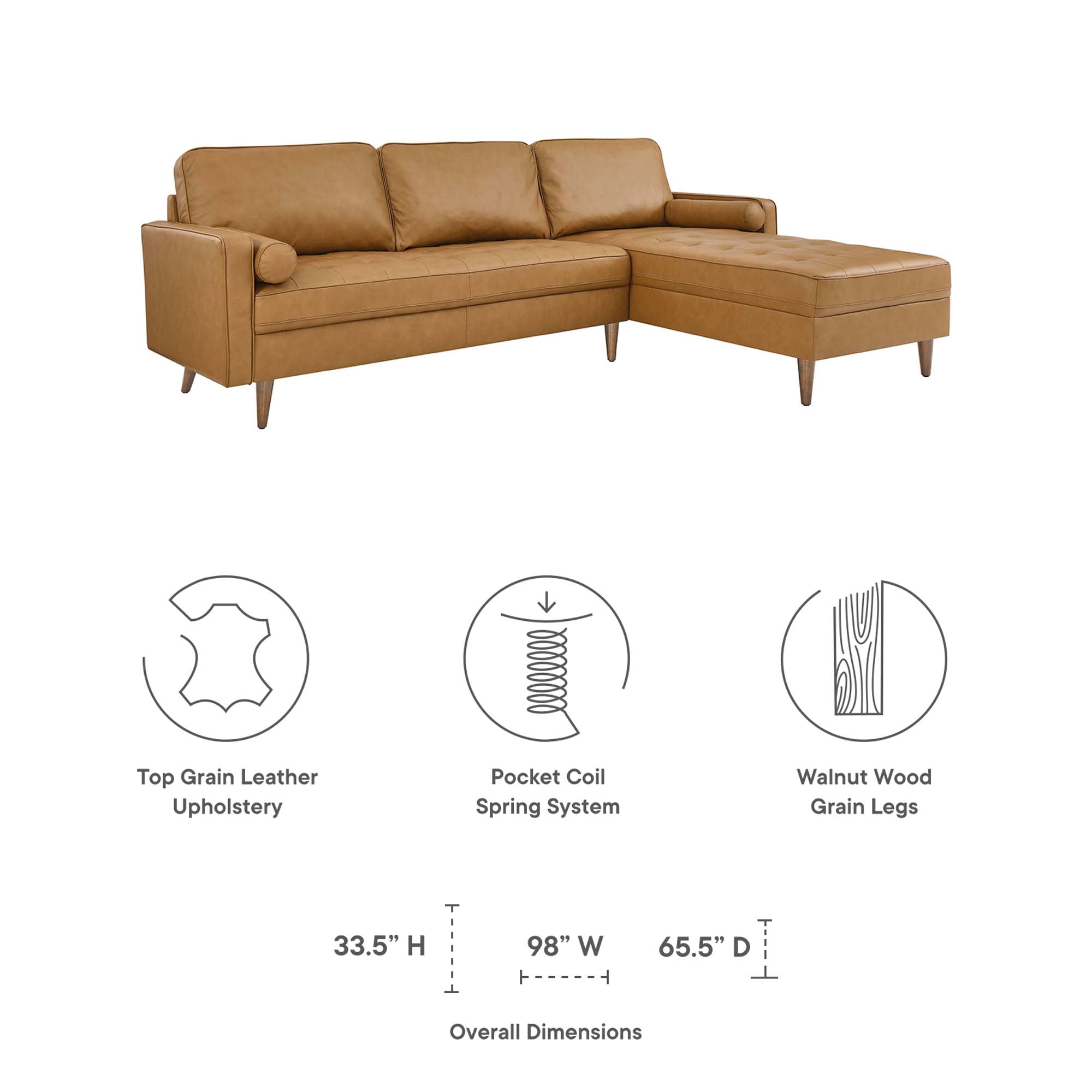 Valour 98" Leather Sectional Sofa, Tan