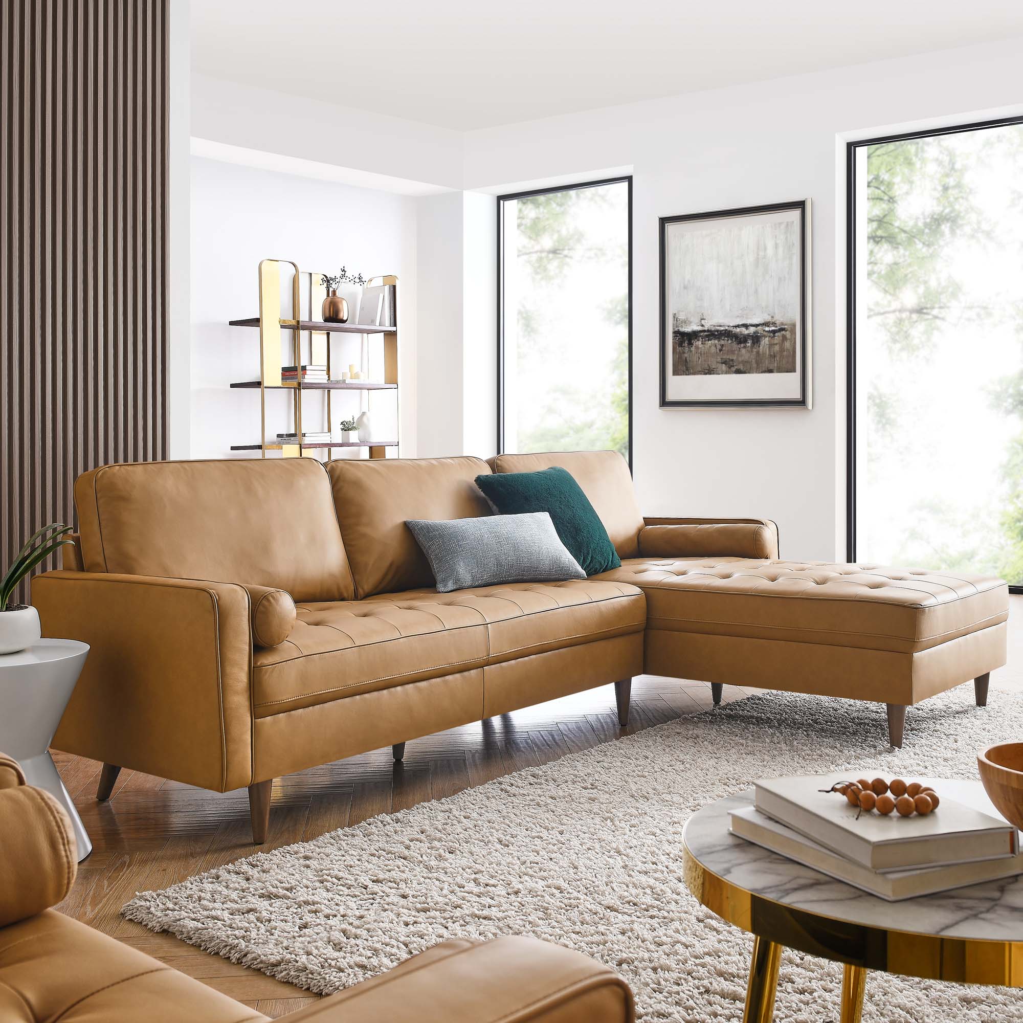 Valour 98" Leather Sectional Sofa, Tan