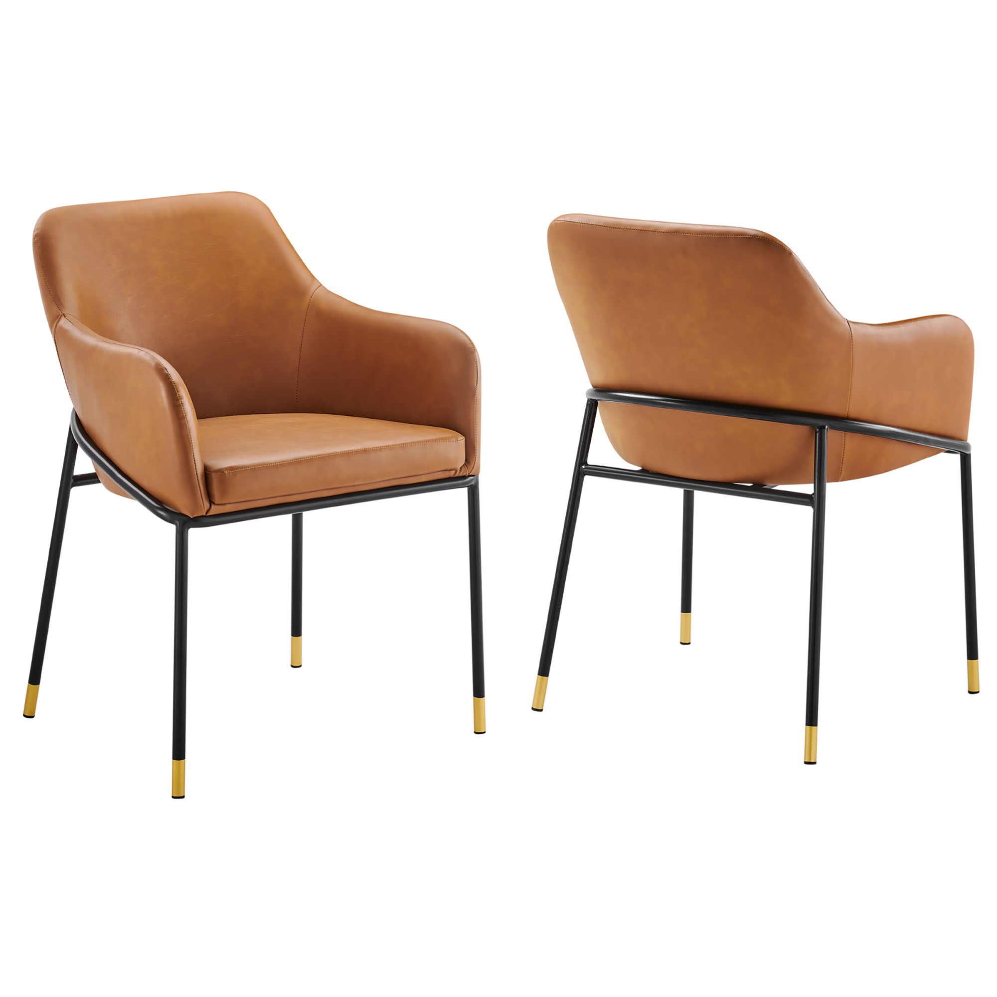 Jovi Vegan Leather Dining Chair Set of 2, Black Tan