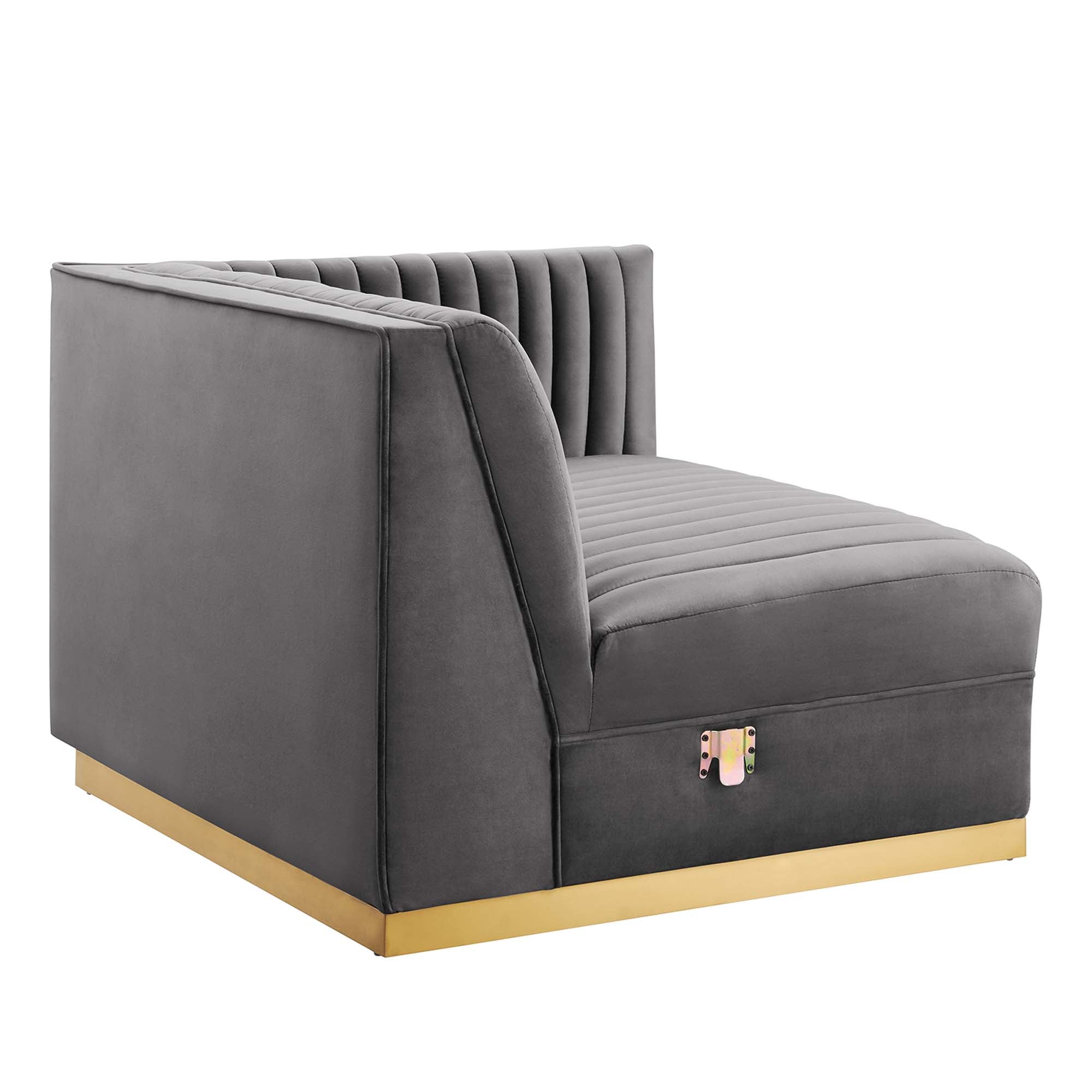 Sanguine Channel Tufted Performance Velvet Modular Sectional Sofa Right-Arm Chair, Gray