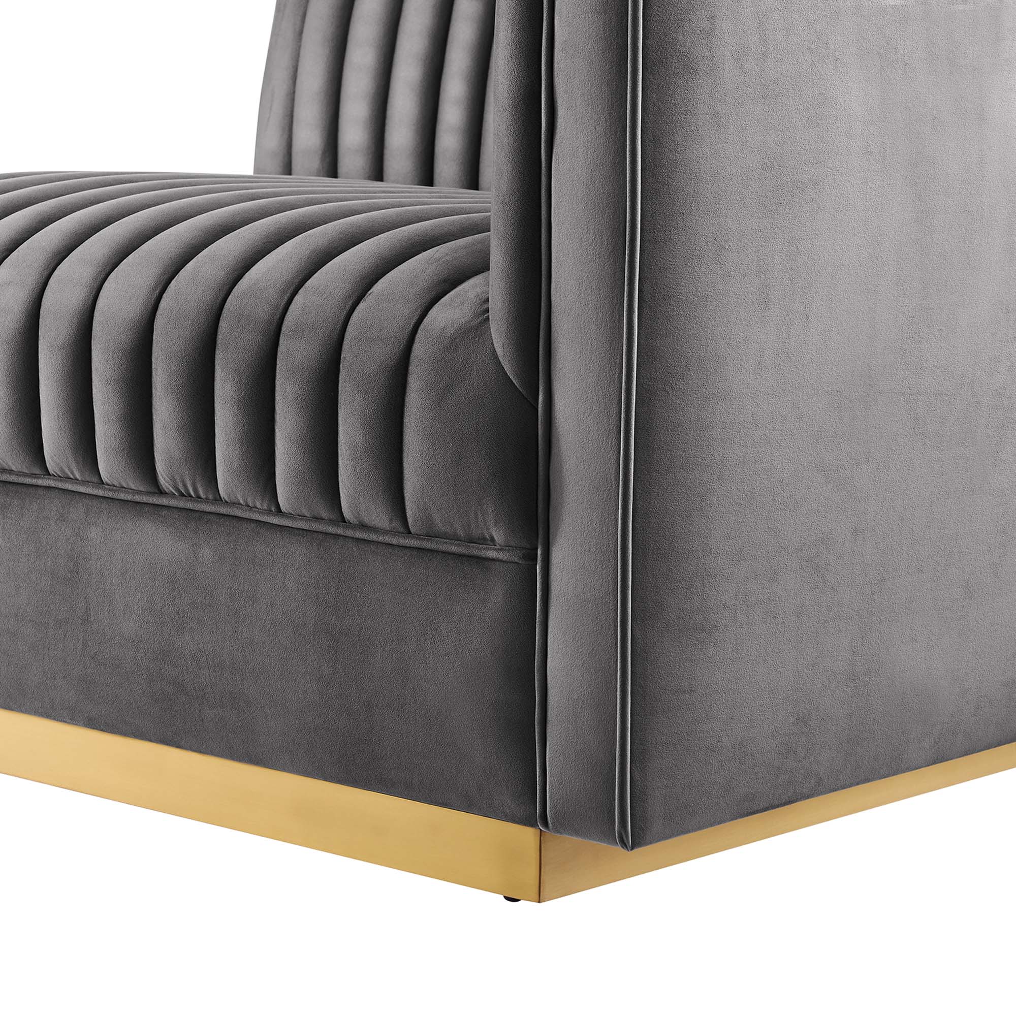 Sanguine Channel Tufted Performance Velvet Modular Sectional Sofa Right-Arm Chair, Gray