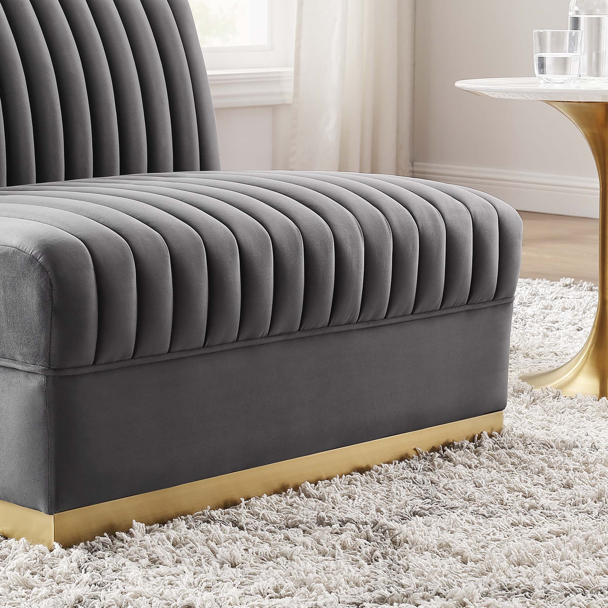 Sanguine Channel Tufted Performance Velvet Modular Sectional Sofa Armless Chair, Gray