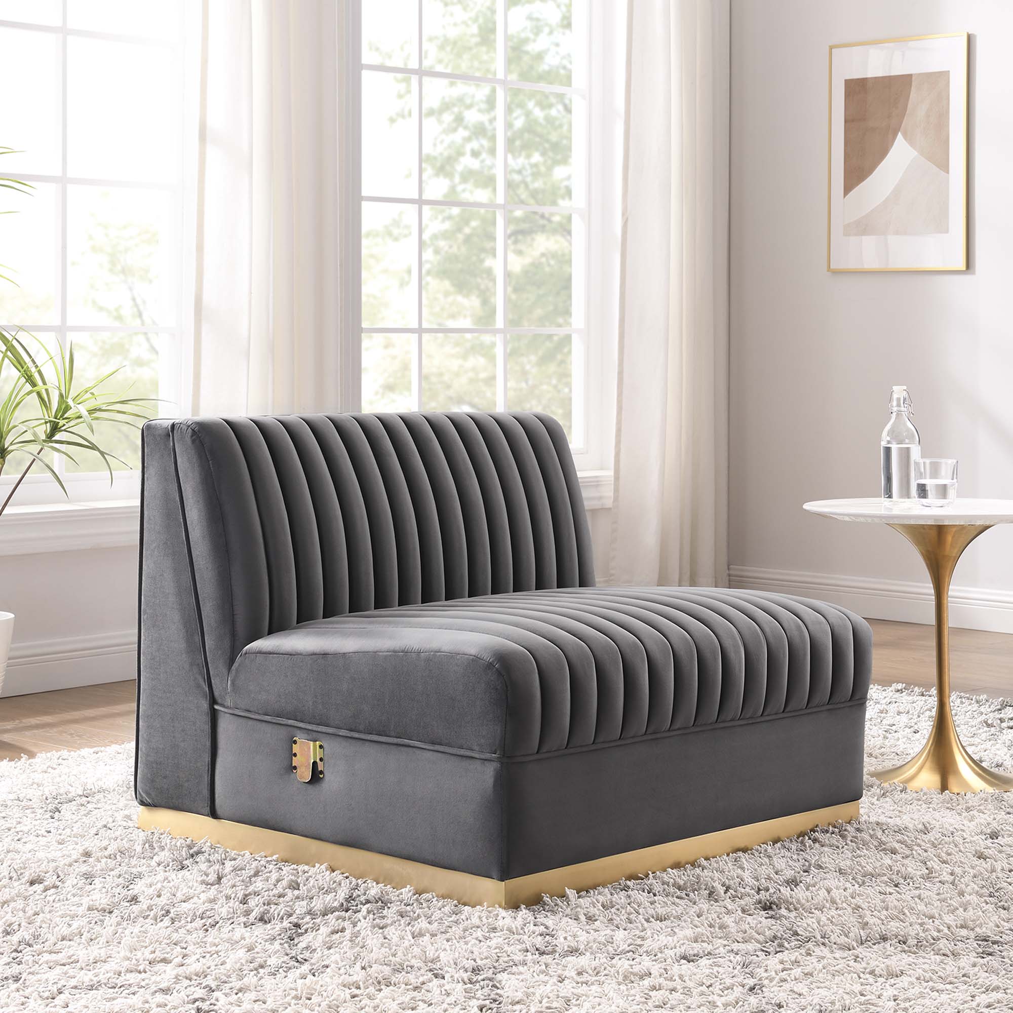 Sanguine Channel Tufted Performance Velvet Modular Sectional Sofa Armless Chair, Gray