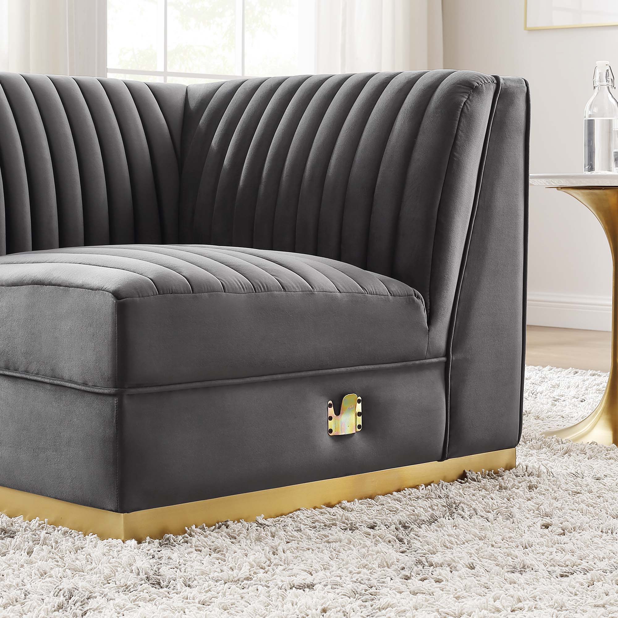 Sanguine Channel Tufted Performance Velvet Modular Sectional Sofa Right Corner Chair, Gray
