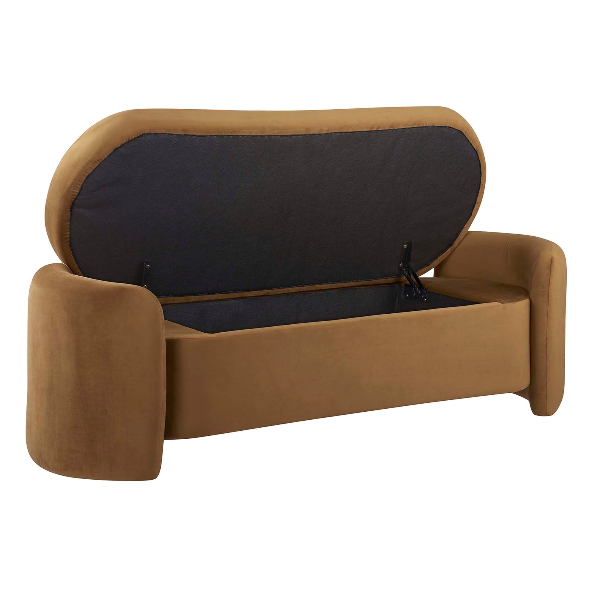 Nebula Upholstered Performance Velvet Bench, Cognac