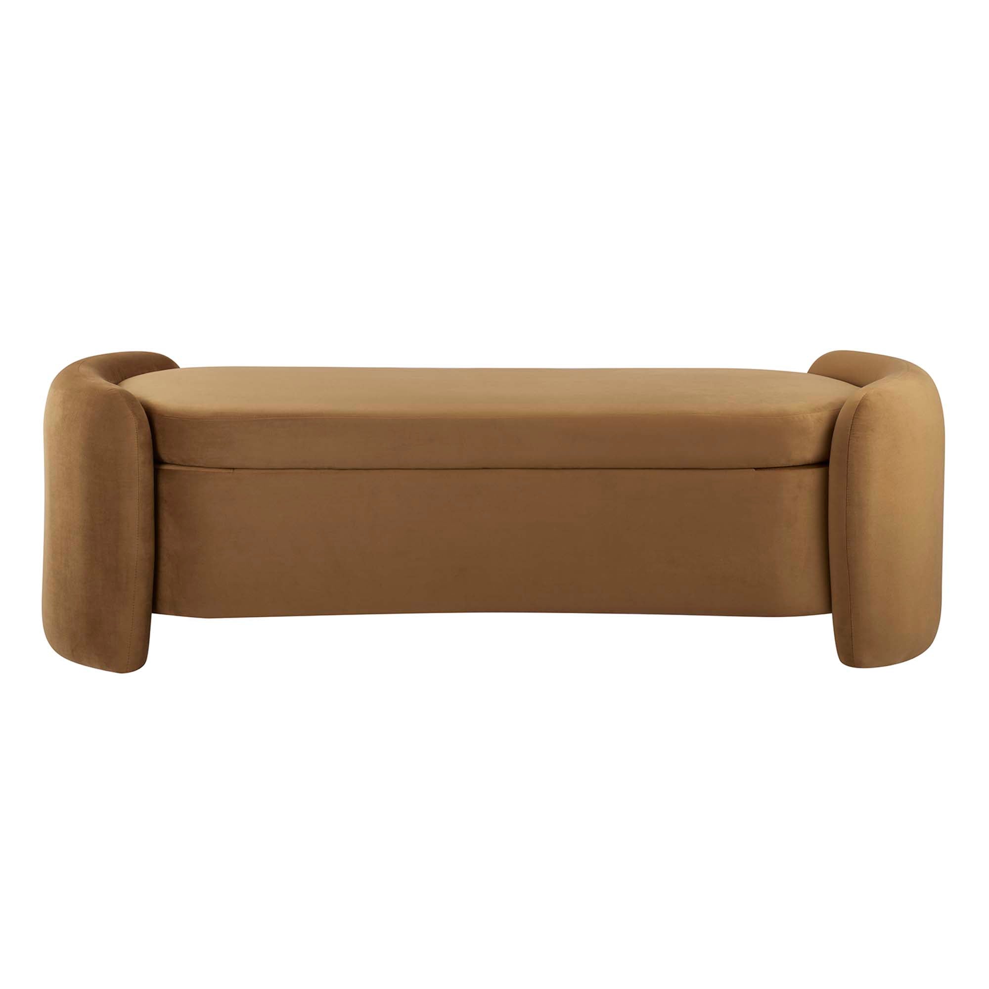 Nebula Upholstered Performance Velvet Bench, Cognac