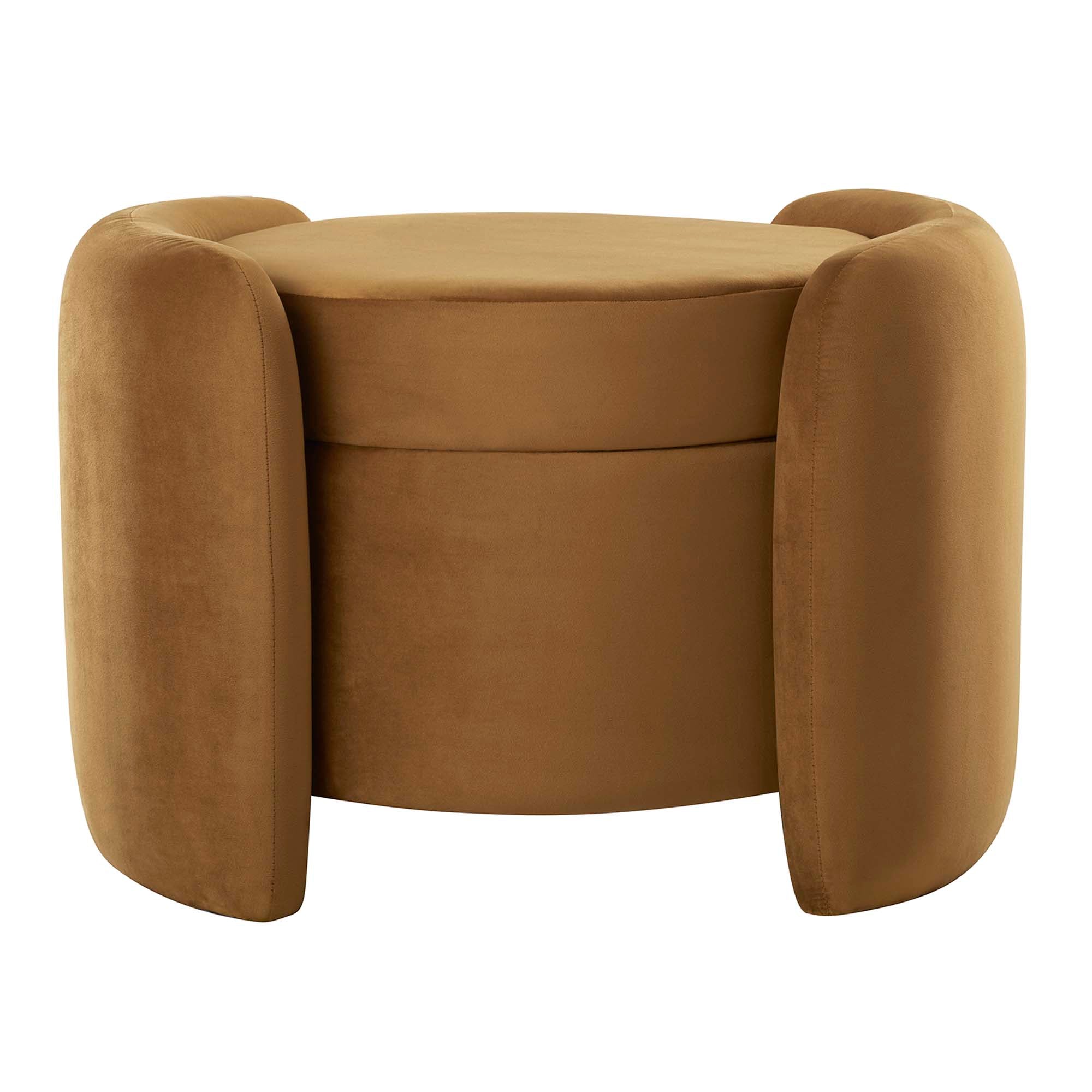 Nebula Upholstered Performance Velvet Ottoman, Cognac