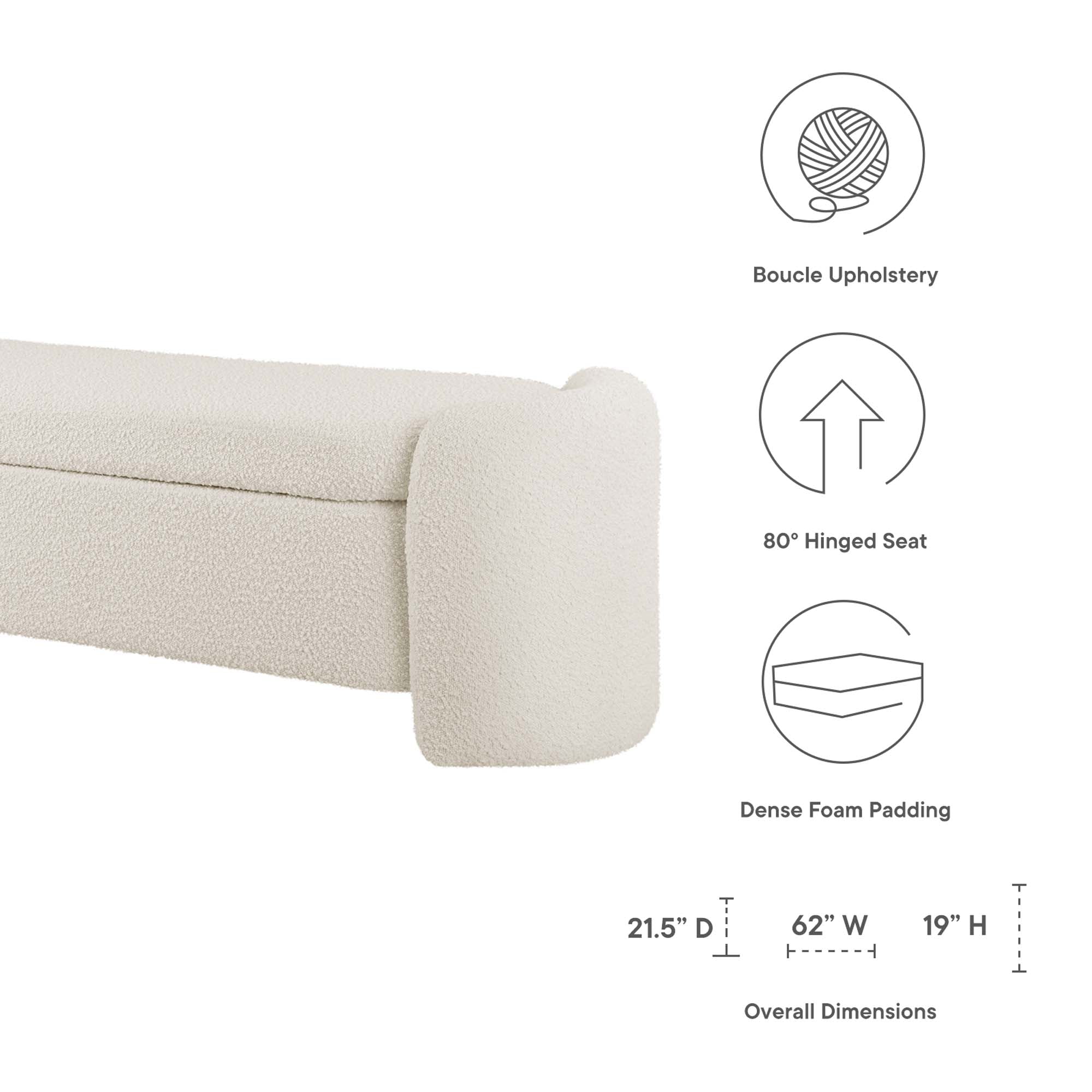 Nebula Boucle Upholstered Bench, Ivory