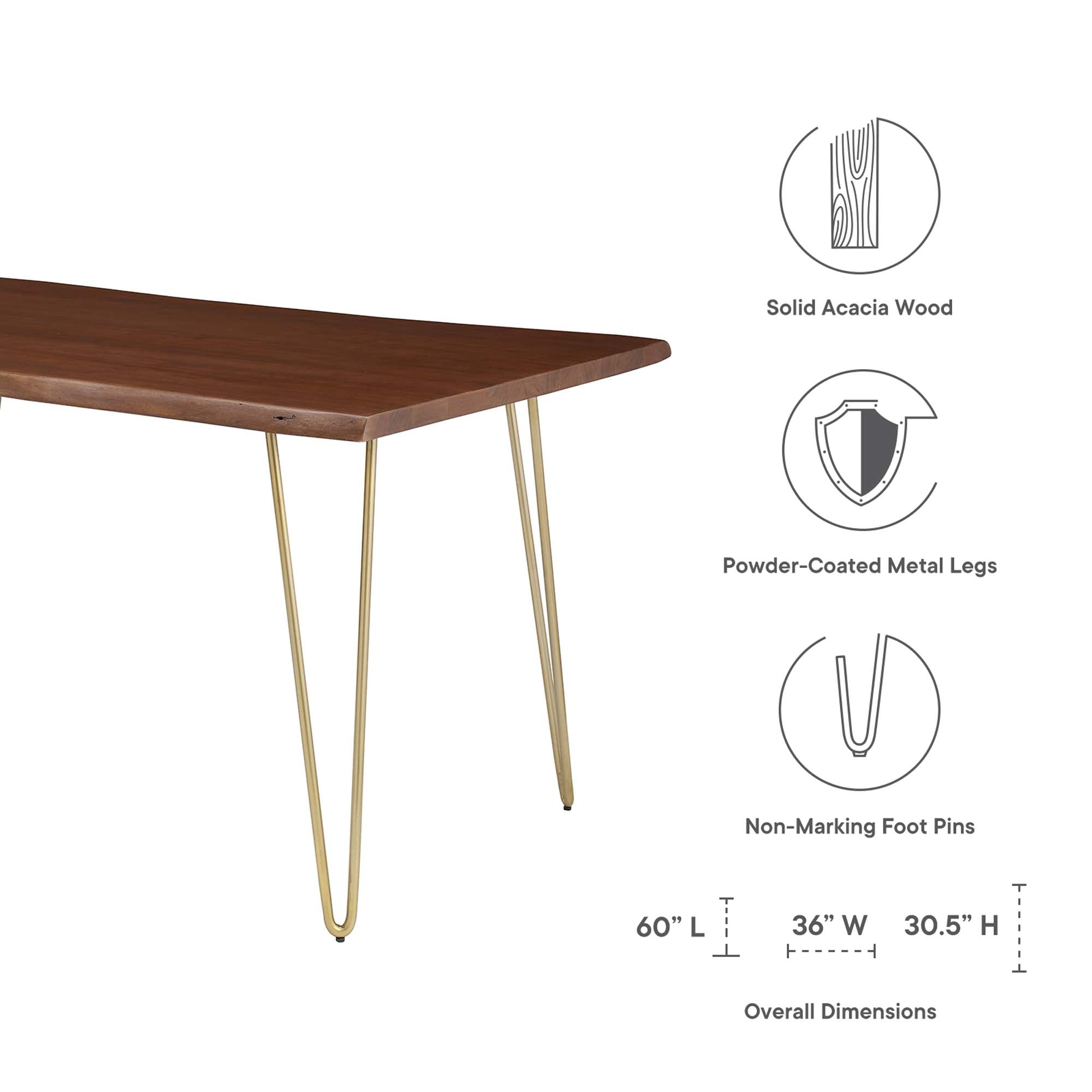 Ardor 60" Live Edge Acacia Wood Acacia Wood Dining Table, Gold Walnut