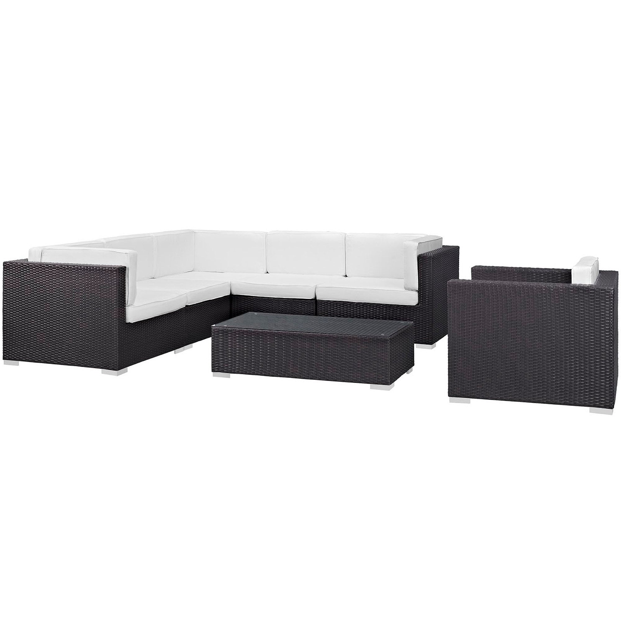 Corona 7 Piece Outdoor Patio Sectional Set, Espresso White