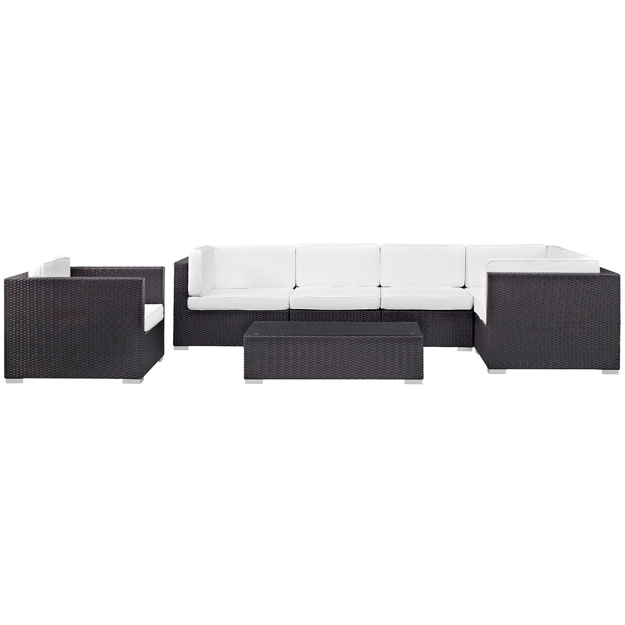 Corona 7 Piece Outdoor Patio Sectional Set, Espresso White