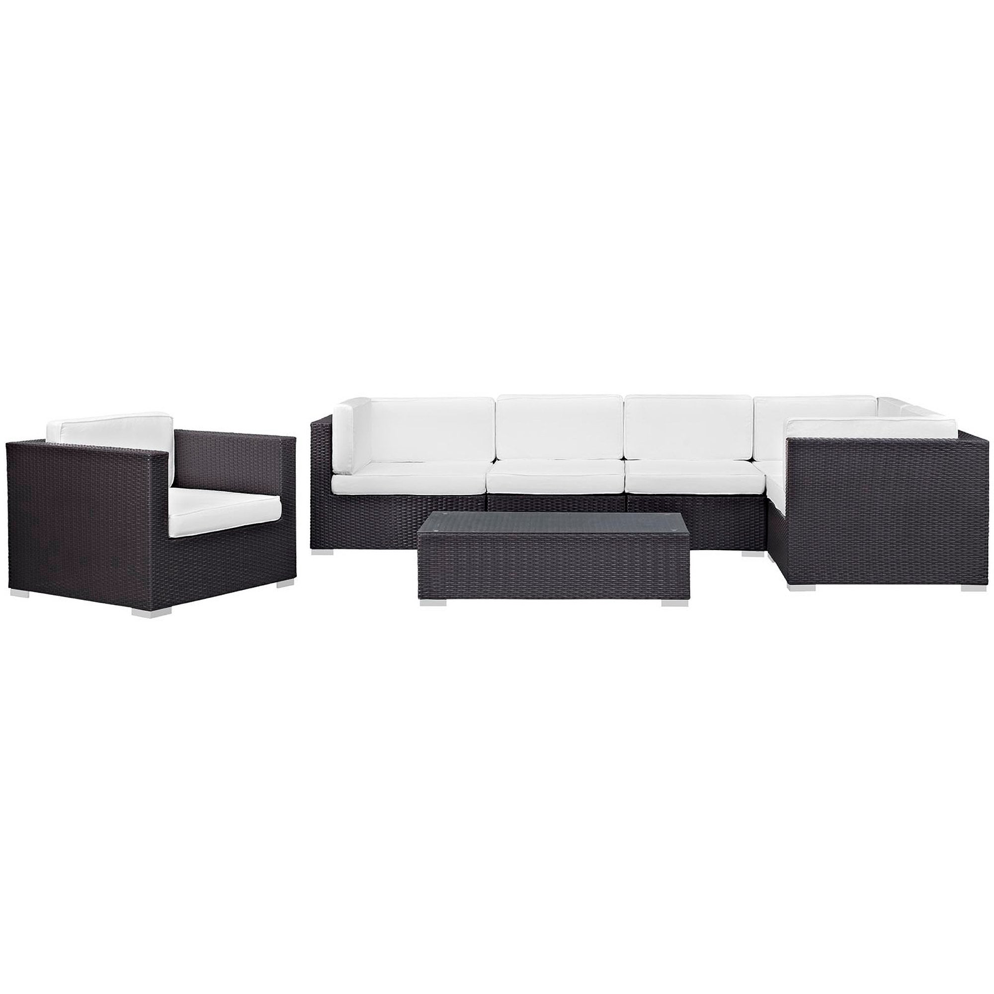 Corona 7 Piece Outdoor Patio Sectional Set, Espresso White