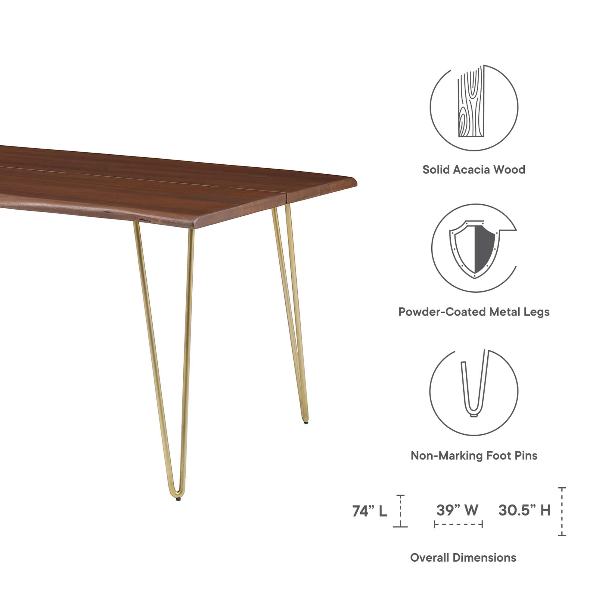 Ardor 74" Live Edge Acacia Wood Acacia Wood Dining Table, Gold Walnut