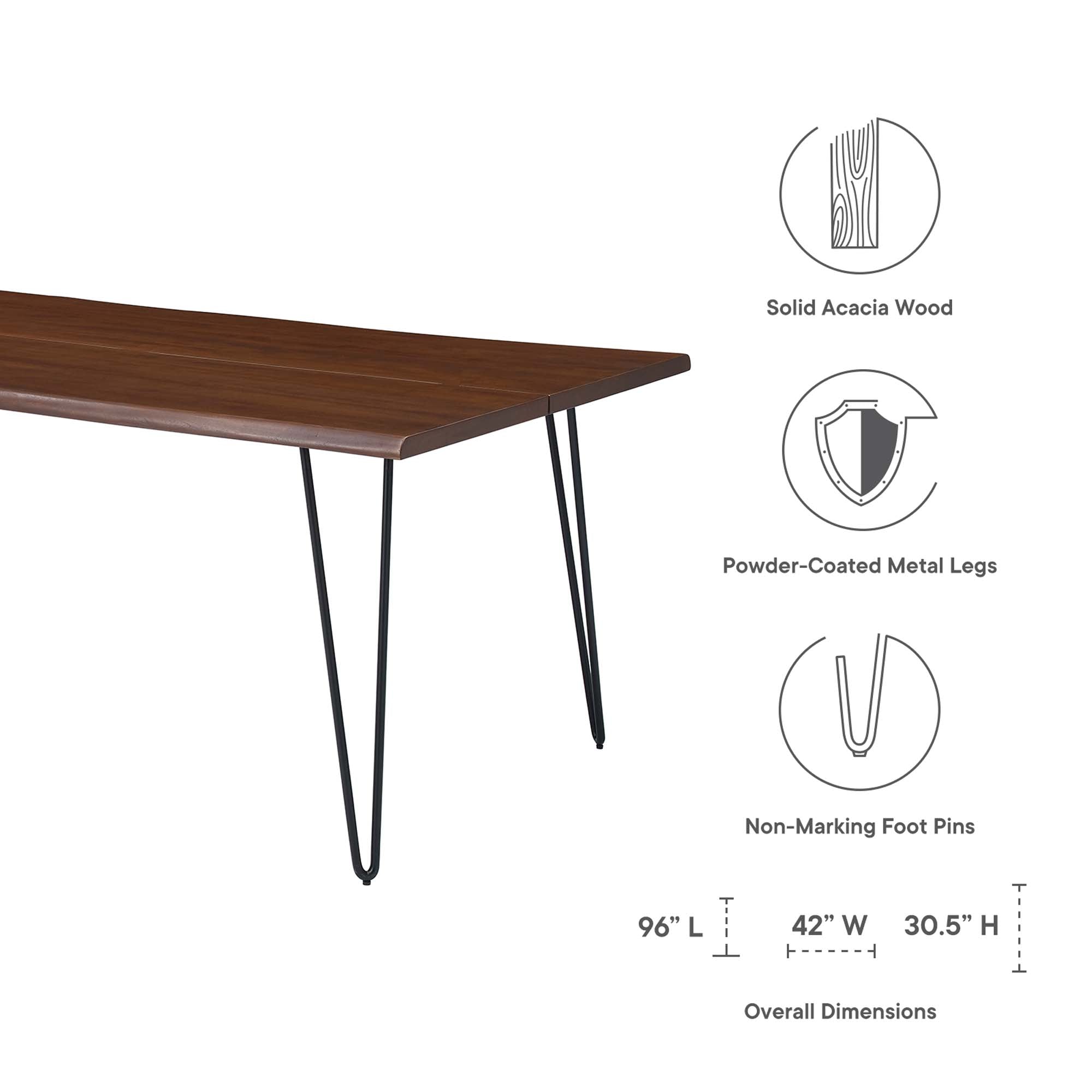 Ardor 96" Live Edge Acacia Wood Acacia Wood Dining Table, Black Walnut