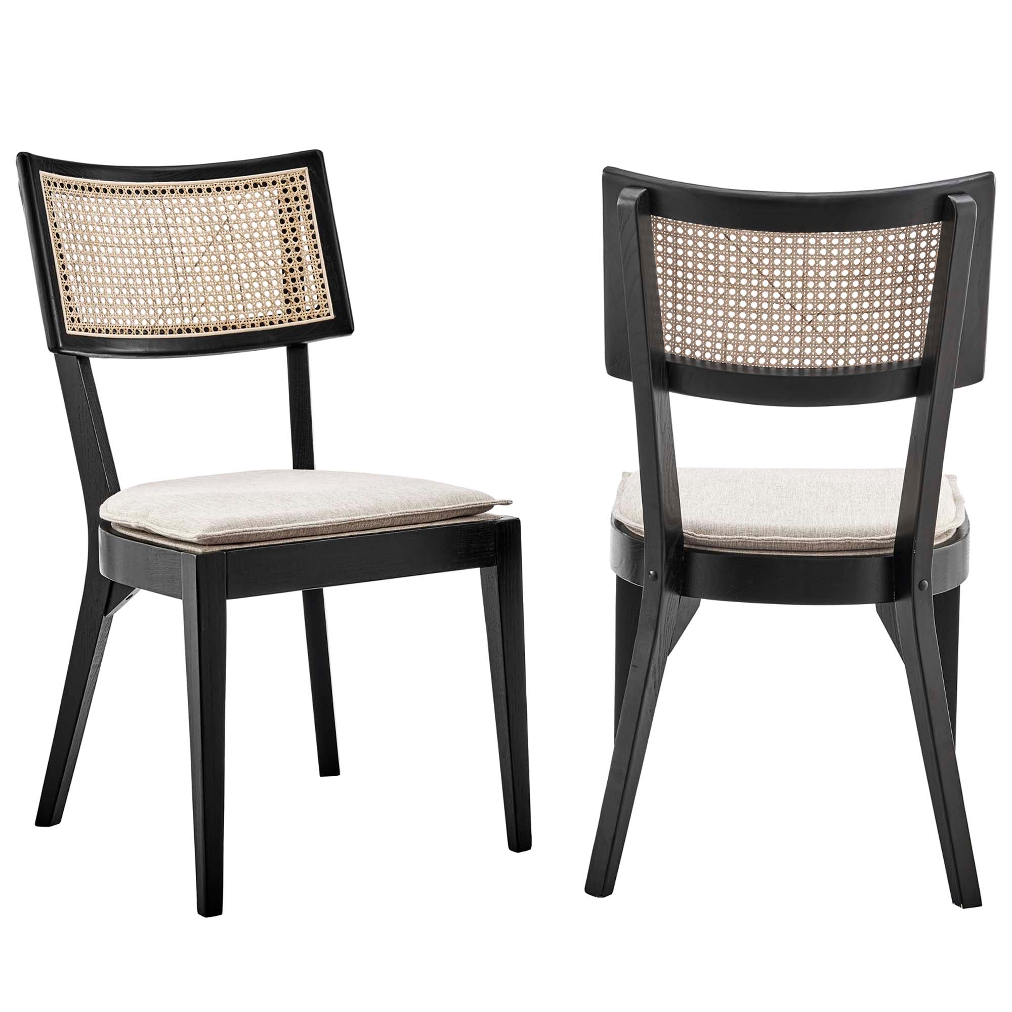 Caledonia Fabric Upholstered Wood Dining Chair Set of 2, Black Beige