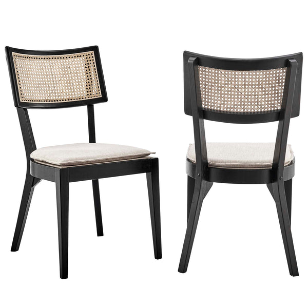 Caledonia Fabric Upholstered Wood Dining Chair Set of 2, Black Beige