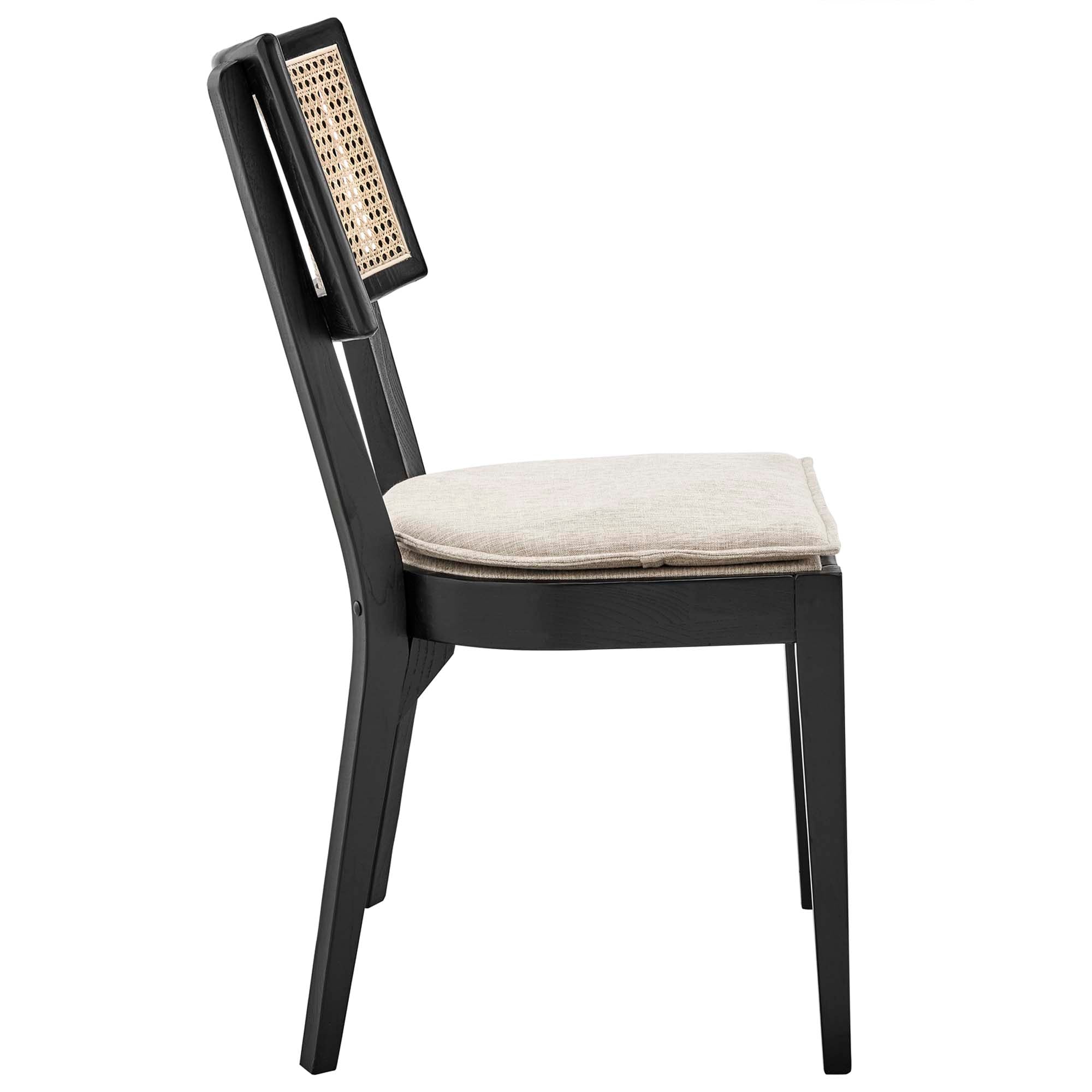 Caledonia Fabric Upholstered Wood Dining Chair Set of 2, Black Beige