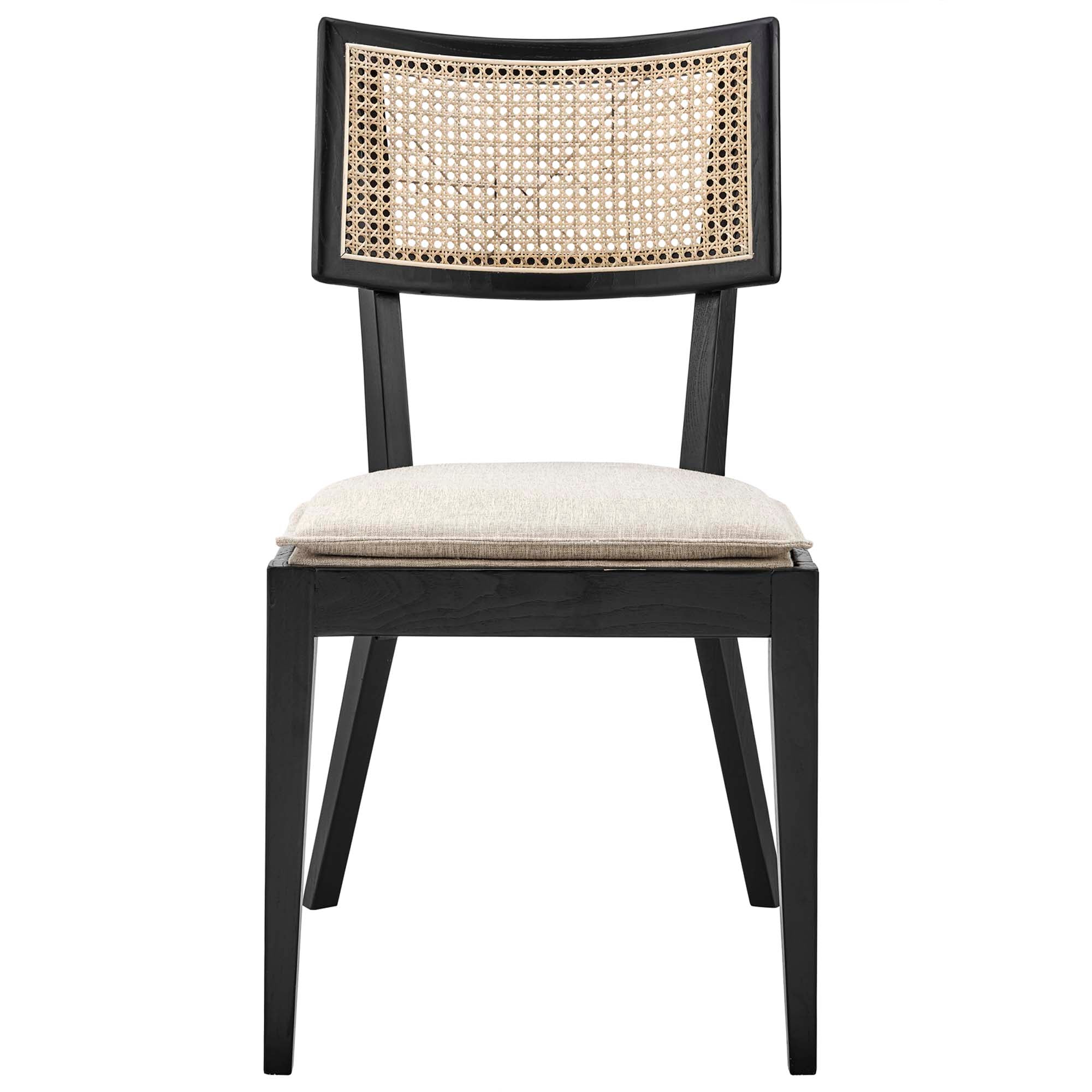 Caledonia Fabric Upholstered Wood Dining Chair Set of 2, Black Beige