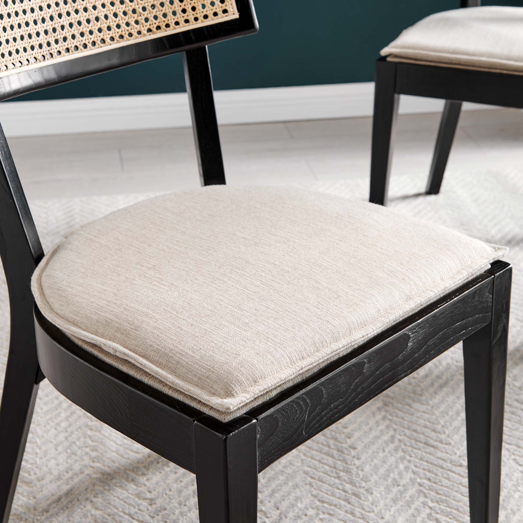 Caledonia Fabric Upholstered Wood Dining Chair Set of 2, Black Beige