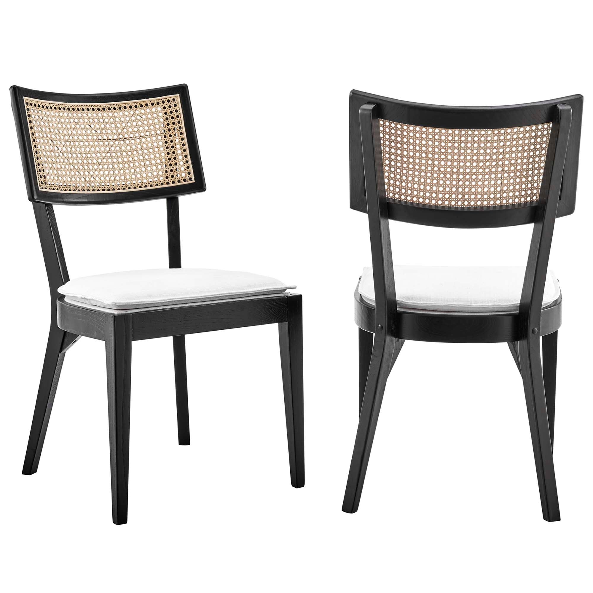 Caledonia Fabric Upholstered Wood Dining Chair Set of 2, Black White