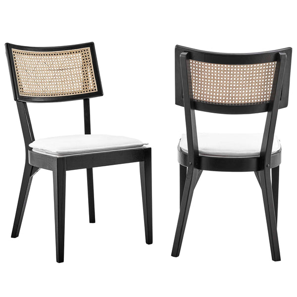 Caledonia Fabric Upholstered Wood Dining Chair Set of 2, Black White