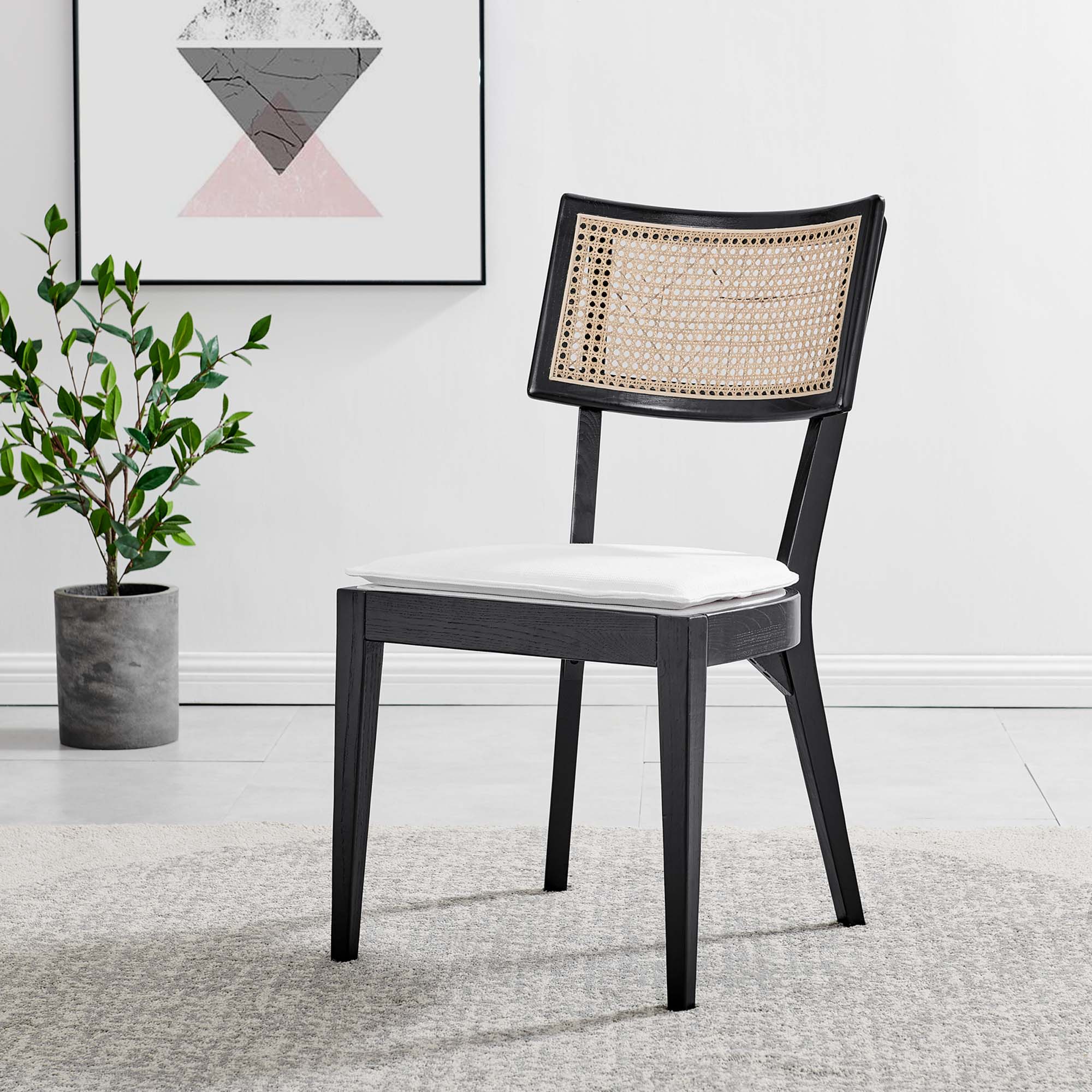 Caledonia Fabric Upholstered Wood Dining Chair Set of 2, Black White