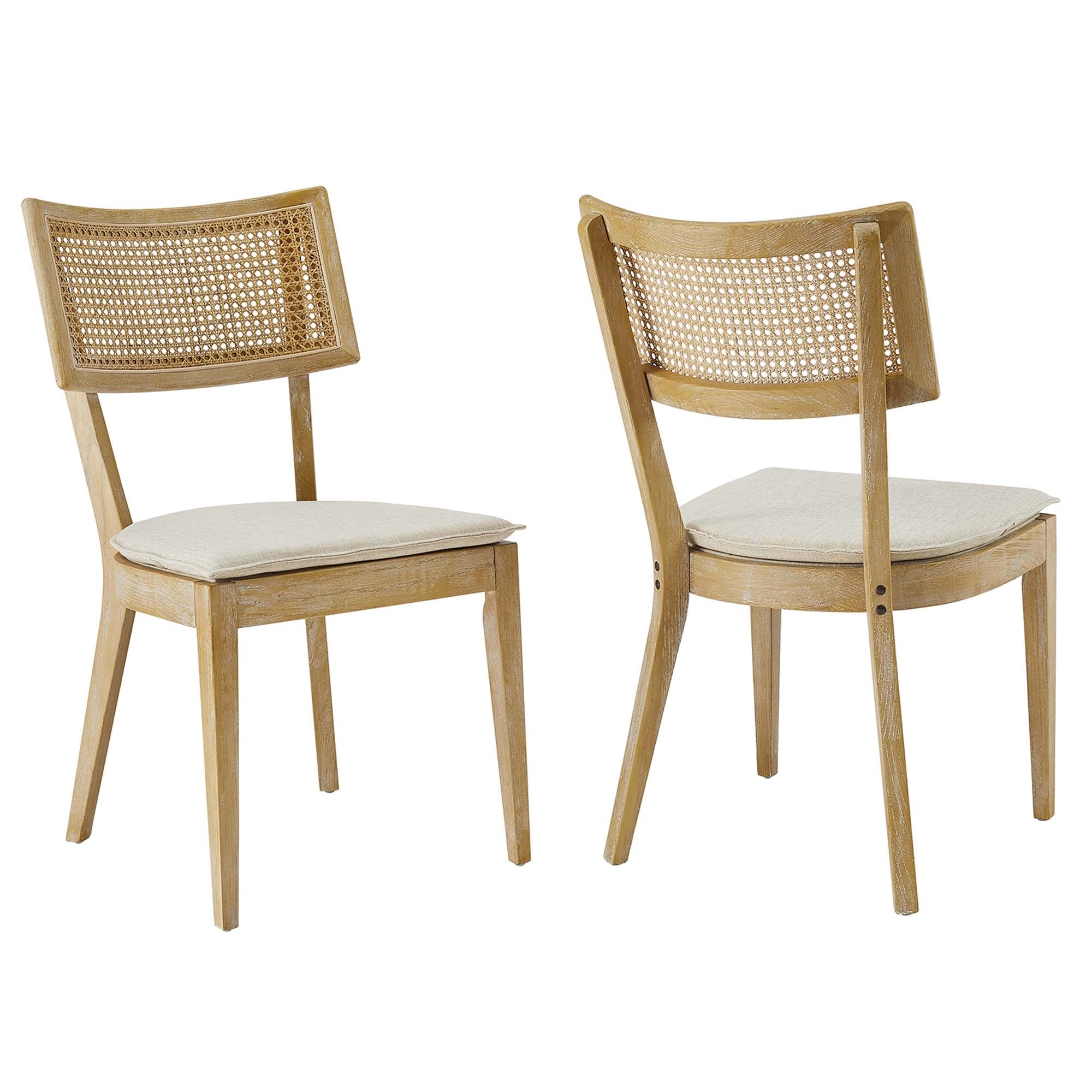 Caledonia Fabric Upholstered Wood Dining Chair Set of 2, Gray Beige