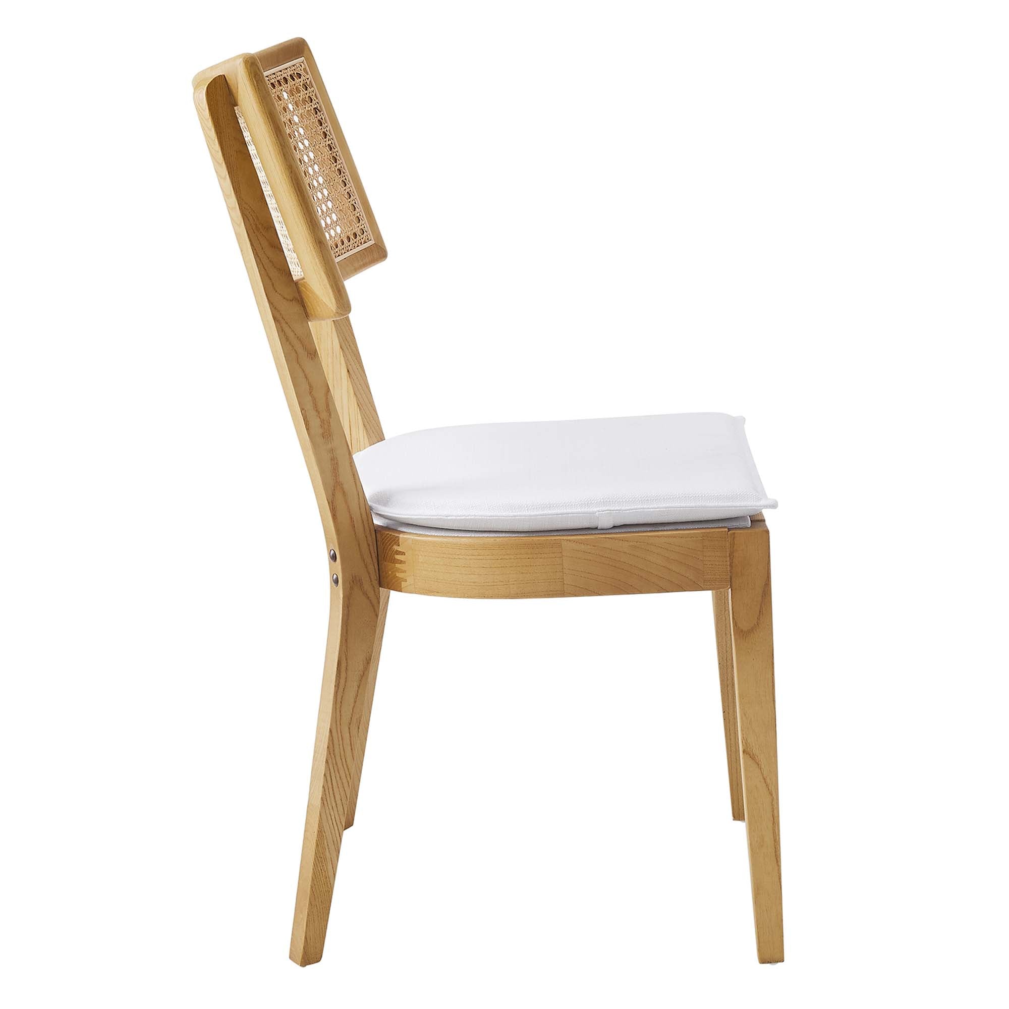 Caledonia Fabric Upholstered Wood Dining Chair Set of 2, Natural White
