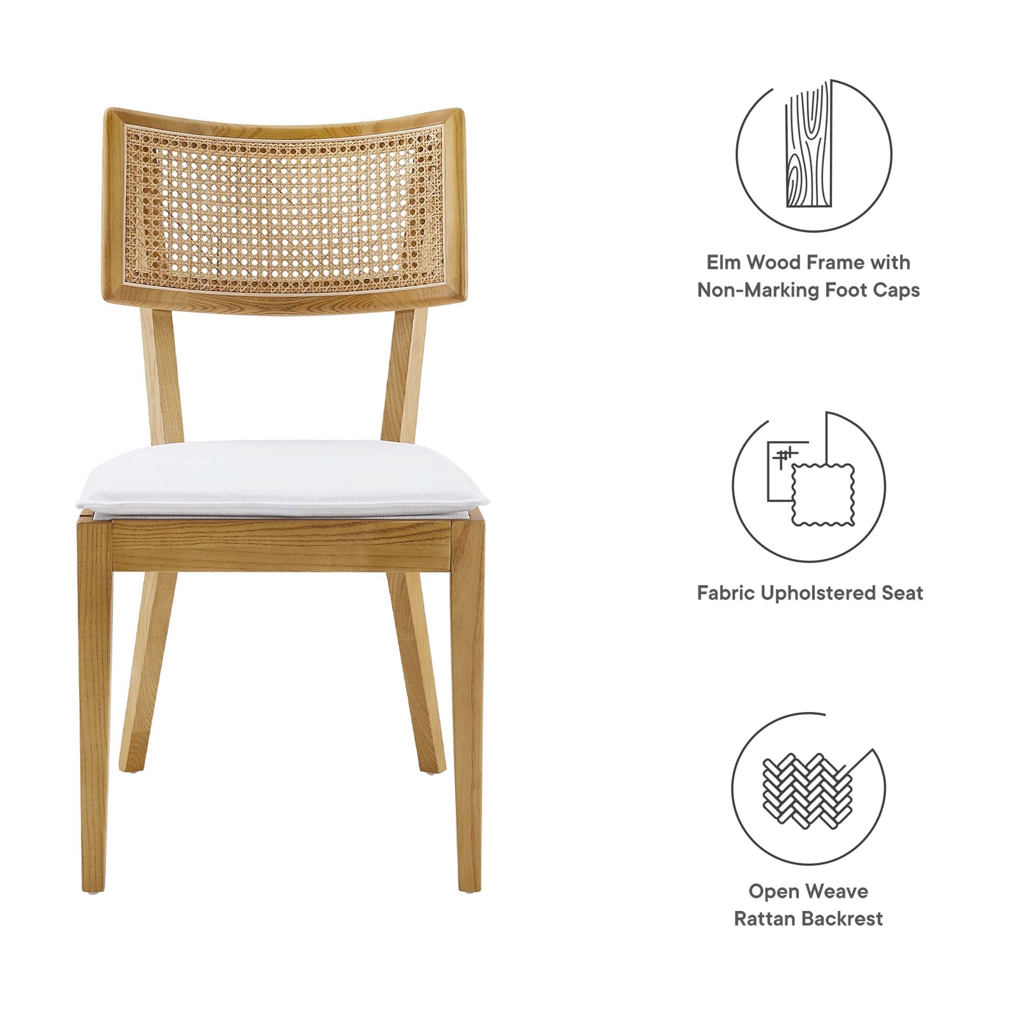 Caledonia Fabric Upholstered Wood Dining Chair Set of 2, Natural White