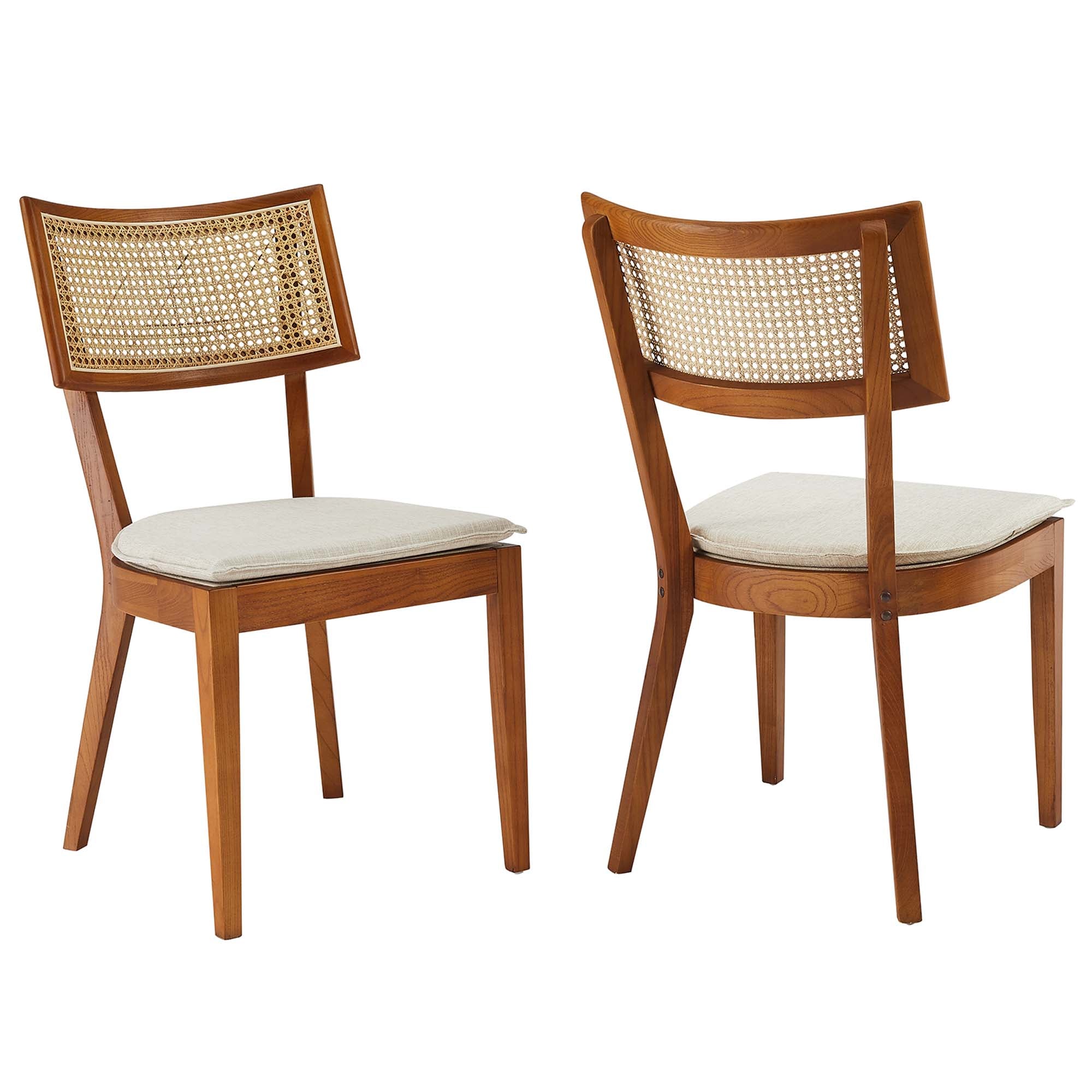 Caledonia Fabric Upholstered Wood Dining Chair Set of 2, Walnut Beige