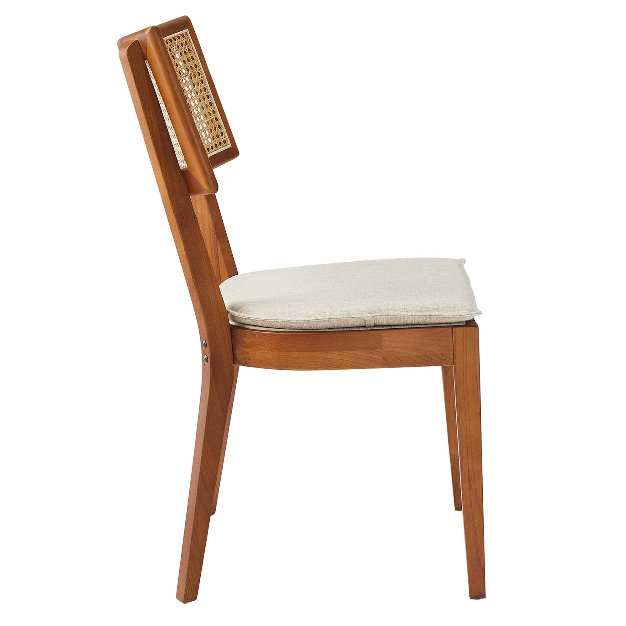 Caledonia Fabric Upholstered Wood Dining Chair Set of 2, Walnut Beige