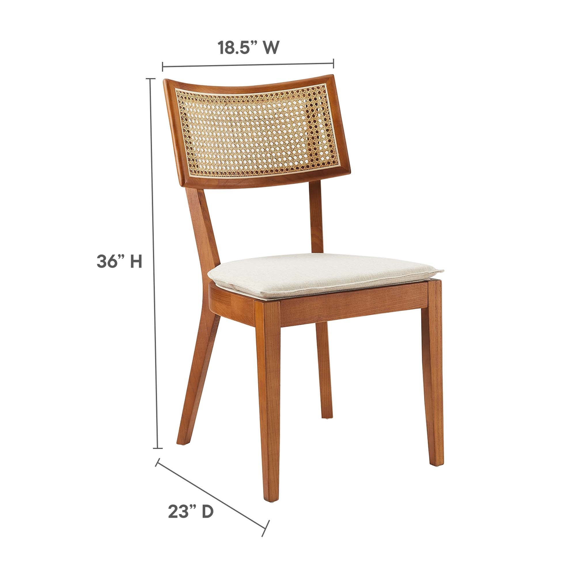 Caledonia Fabric Upholstered Wood Dining Chair Set of 2, Walnut Beige