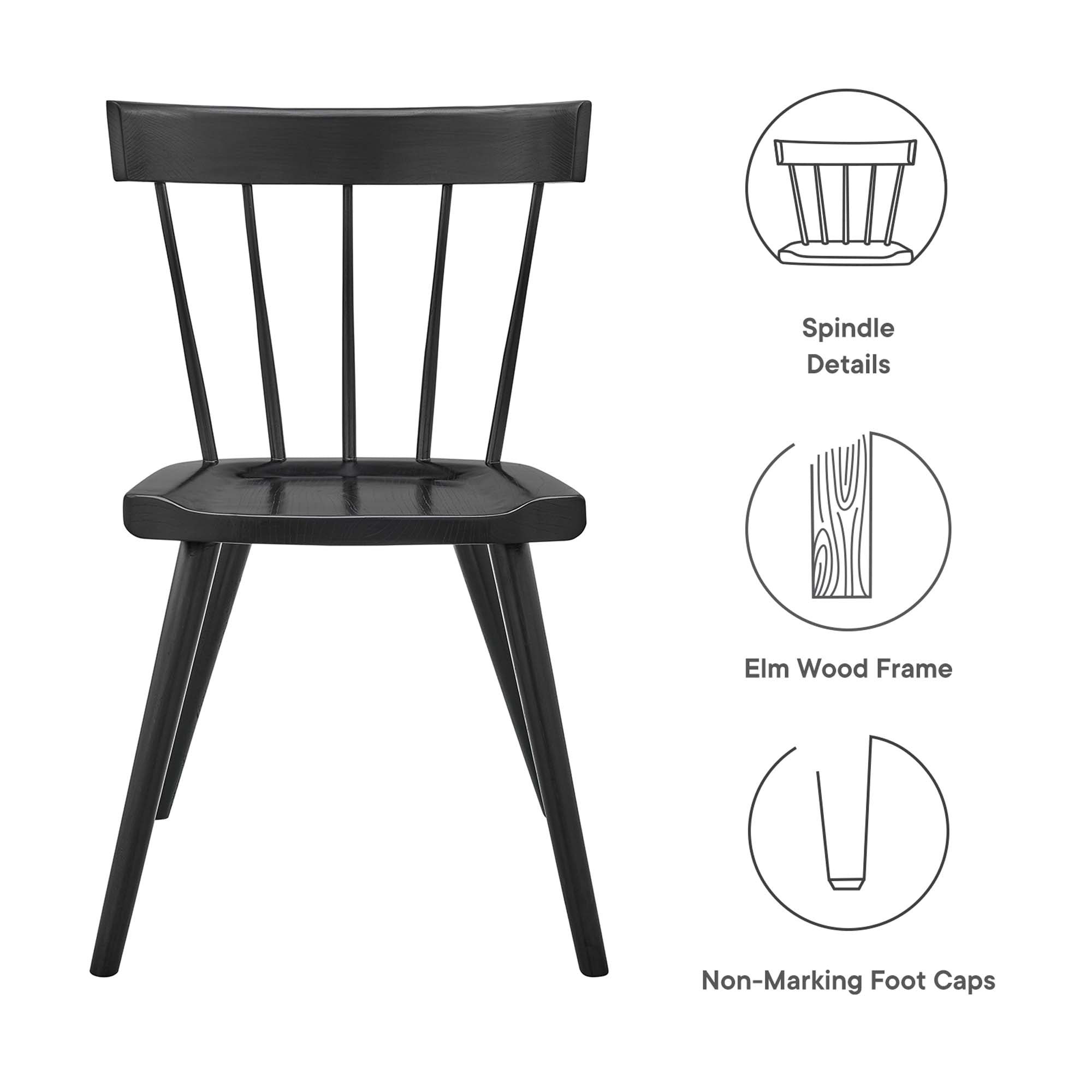 Sutter Wood Dining Side Chair Set of 2, Black