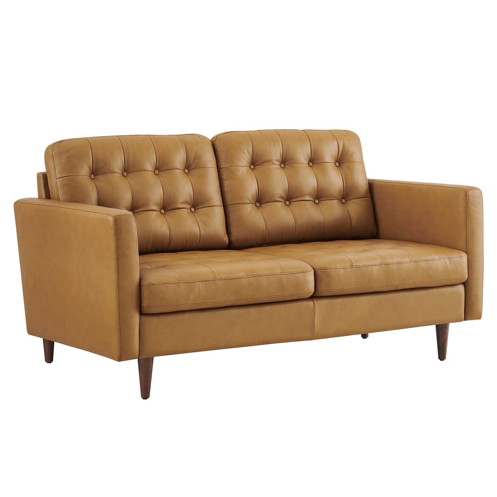 Exalt Tufted Leather Loveseat, Tan