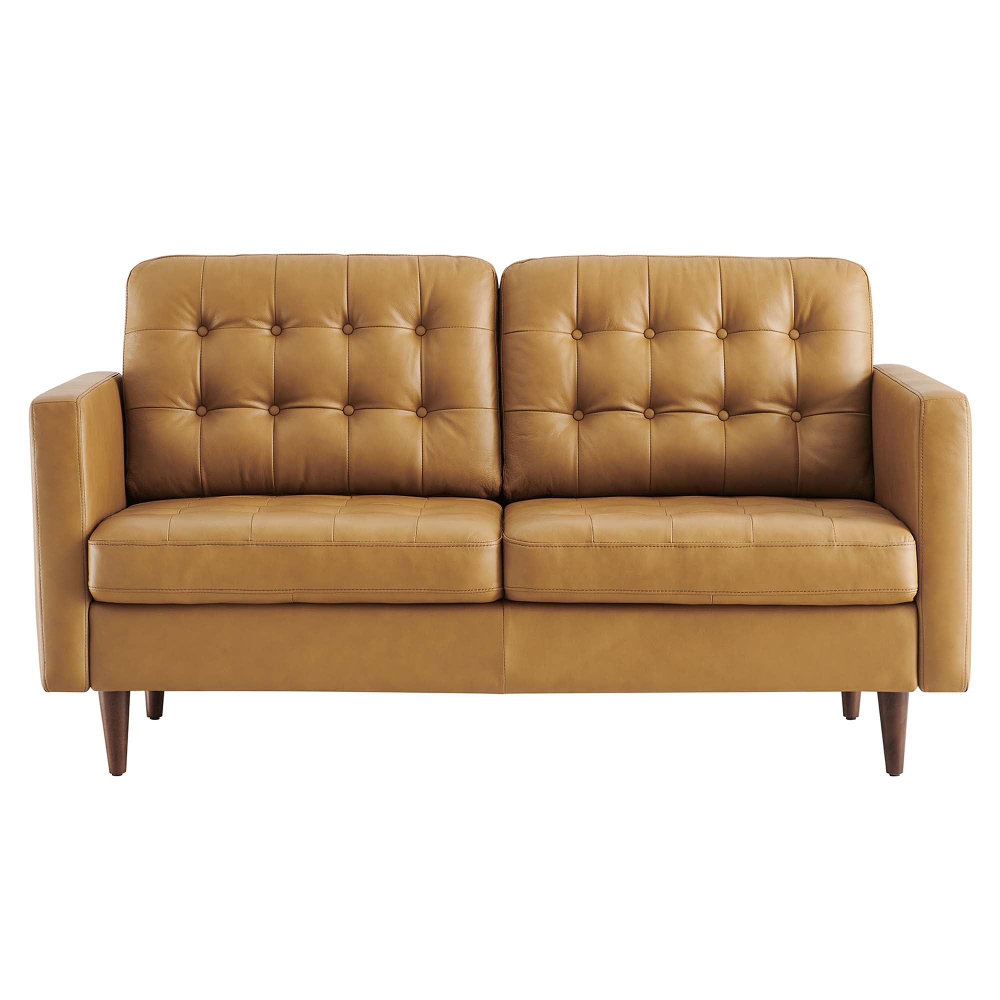 Exalt Tufted Leather Loveseat, Tan
