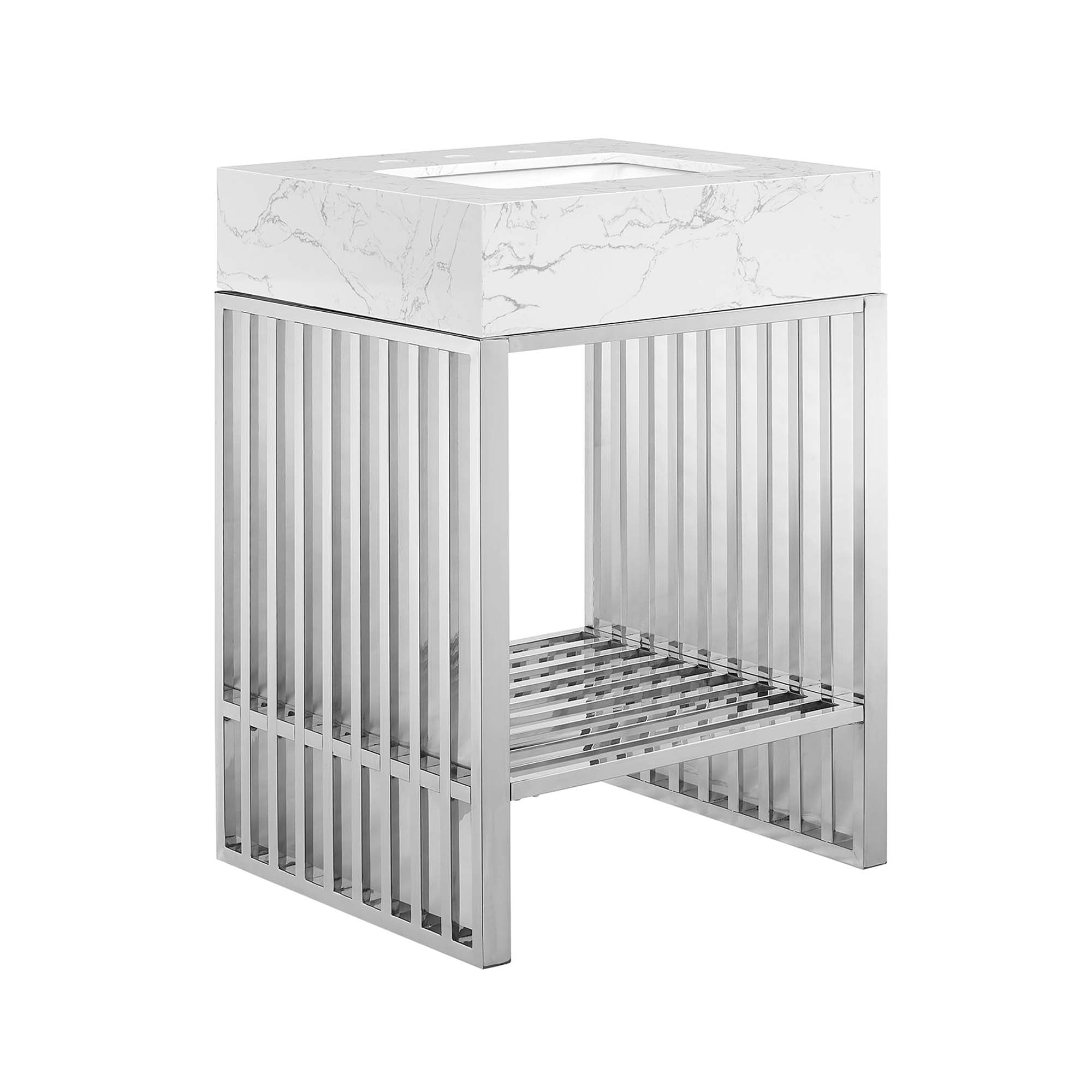 Gridiron 24" Bathroom Vanity, White Silver