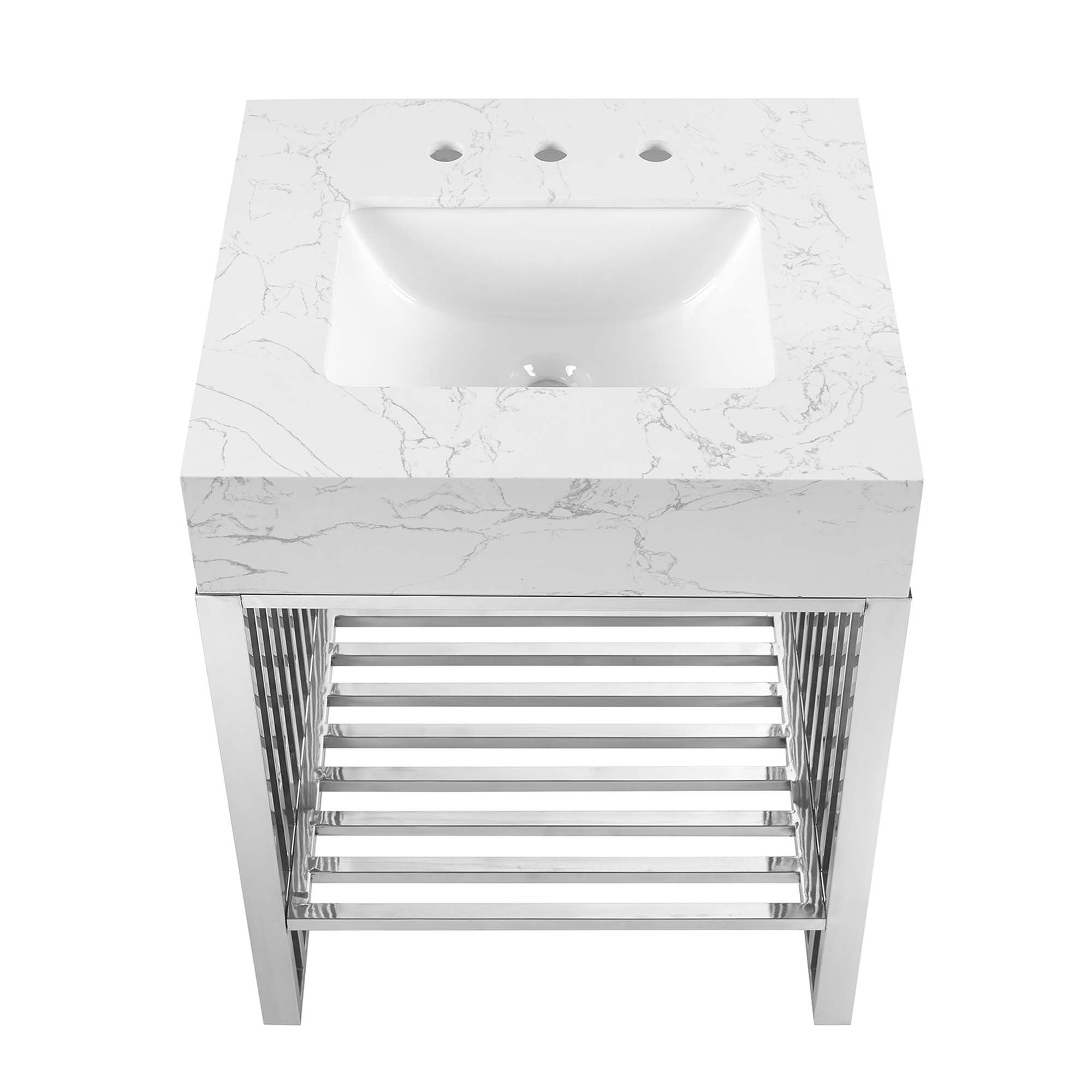 Gridiron 24" Bathroom Vanity, White Silver
