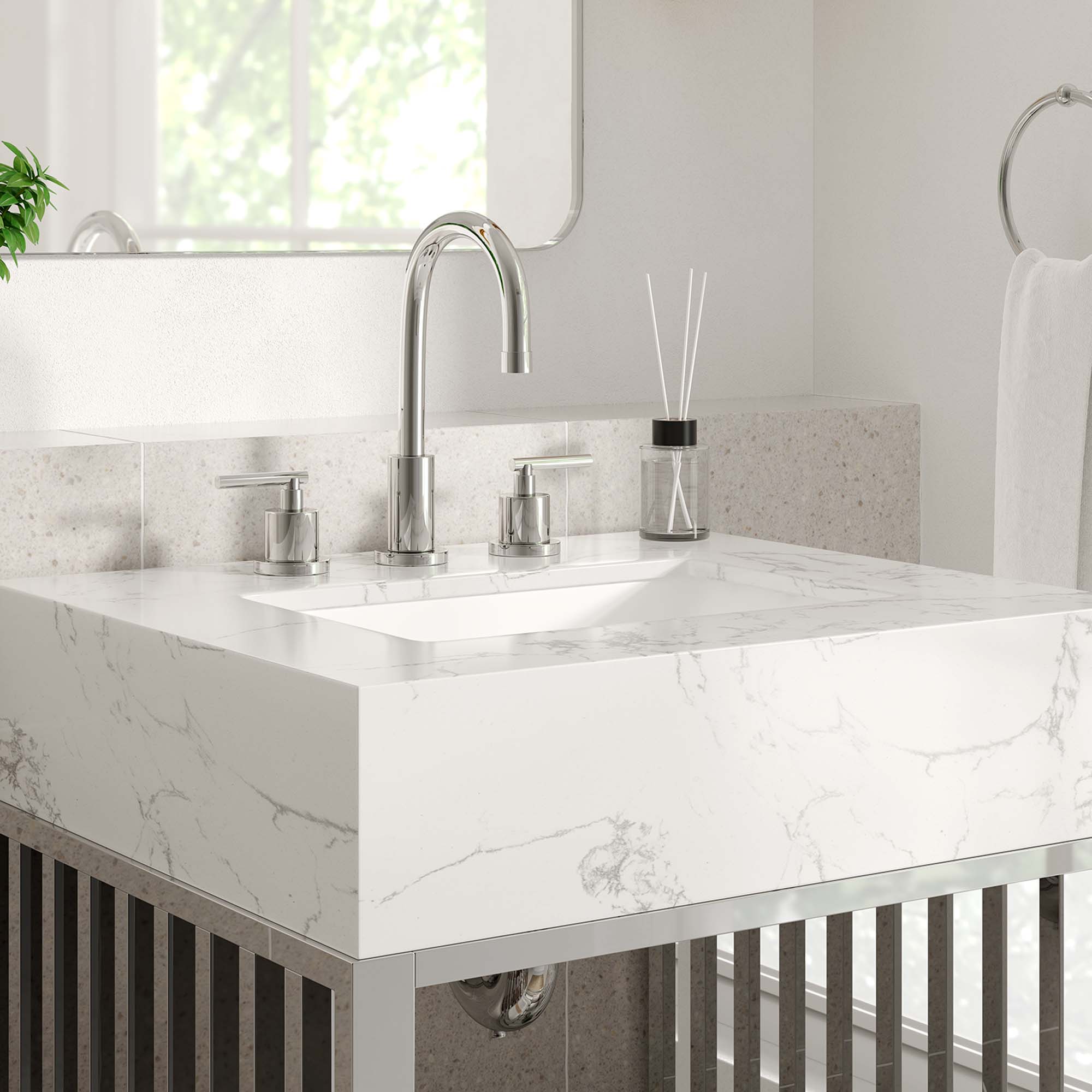 Gridiron 24" Bathroom Vanity, White Silver