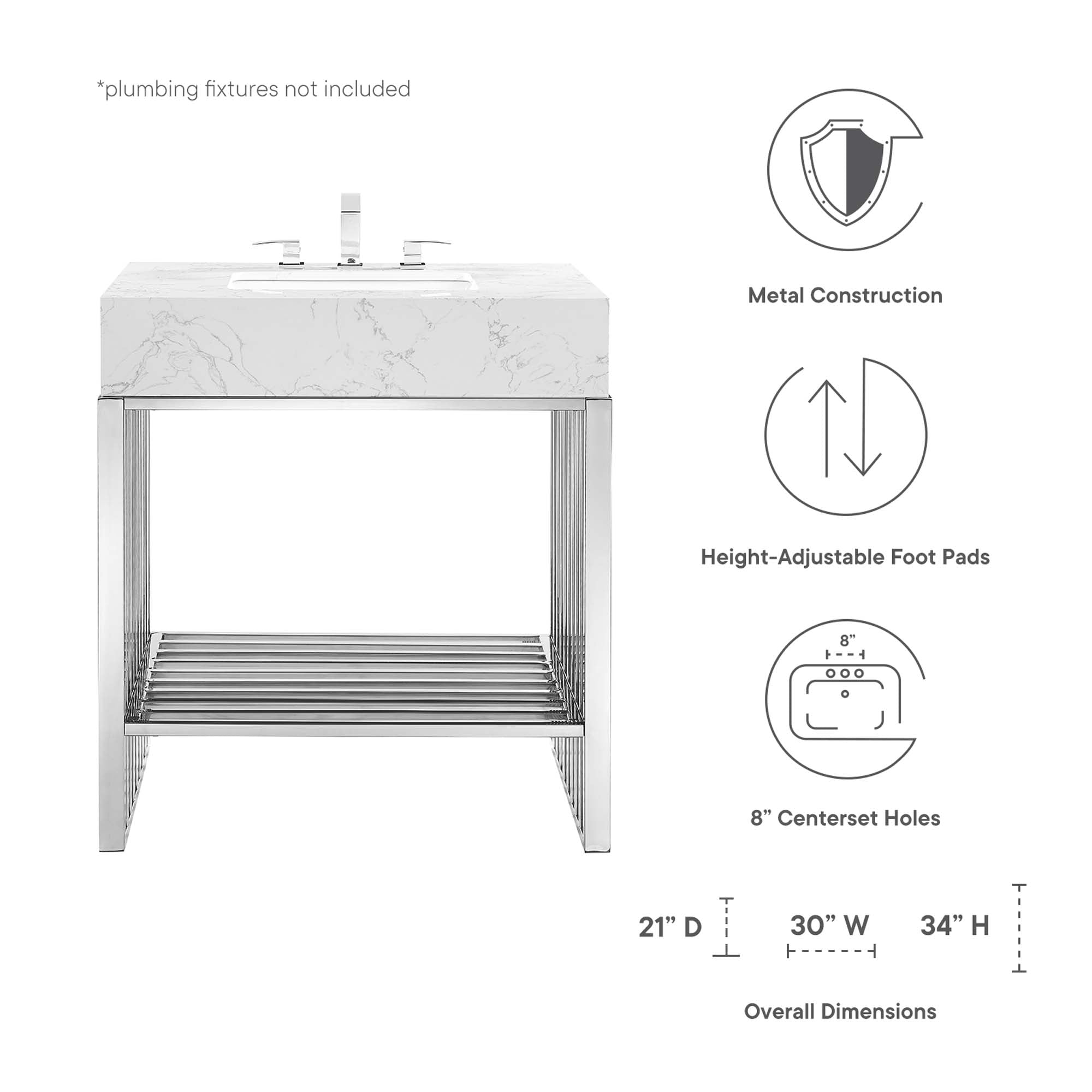 Gridiron 30" Bathroom Vanity, White Silver