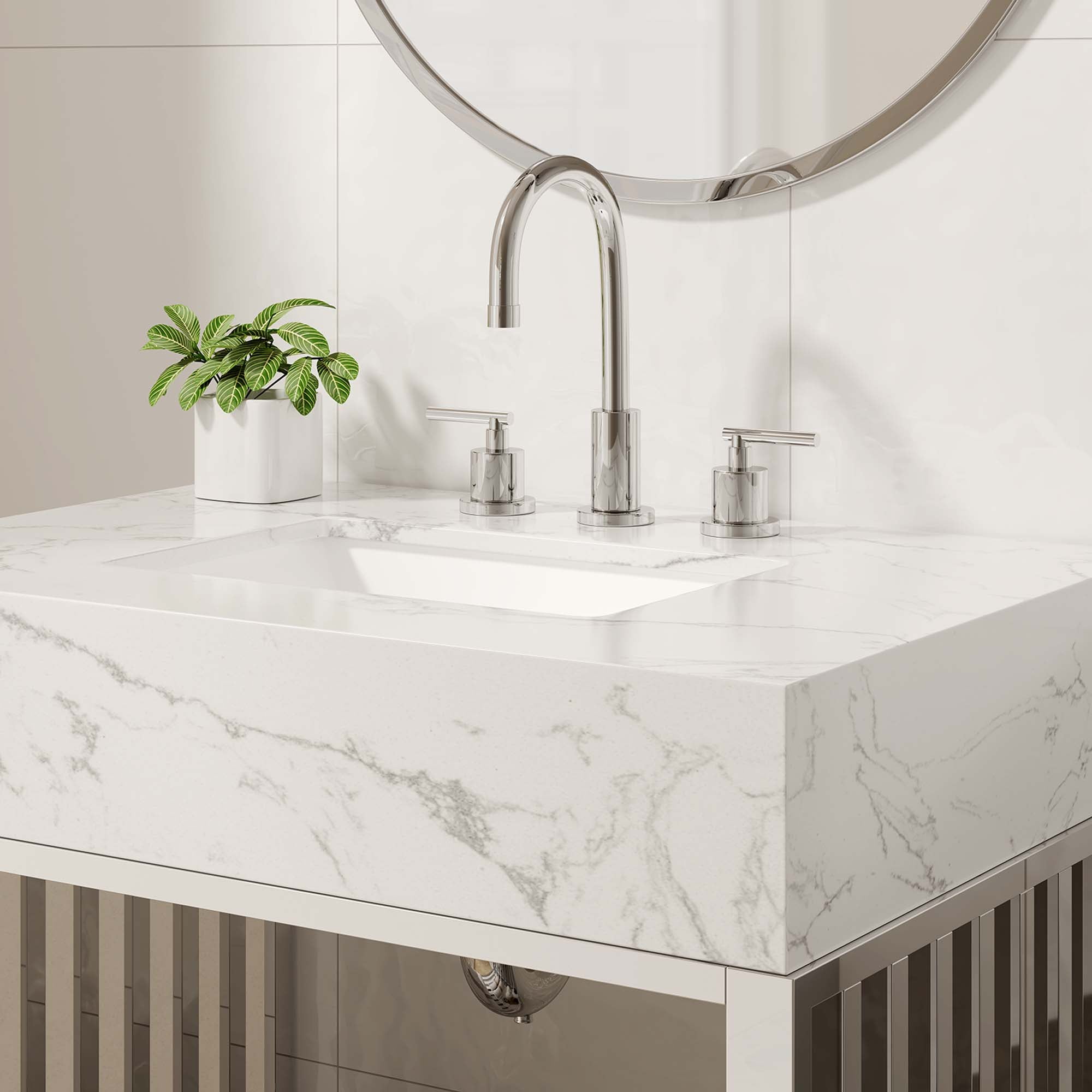Gridiron 30" Bathroom Vanity, White Silver