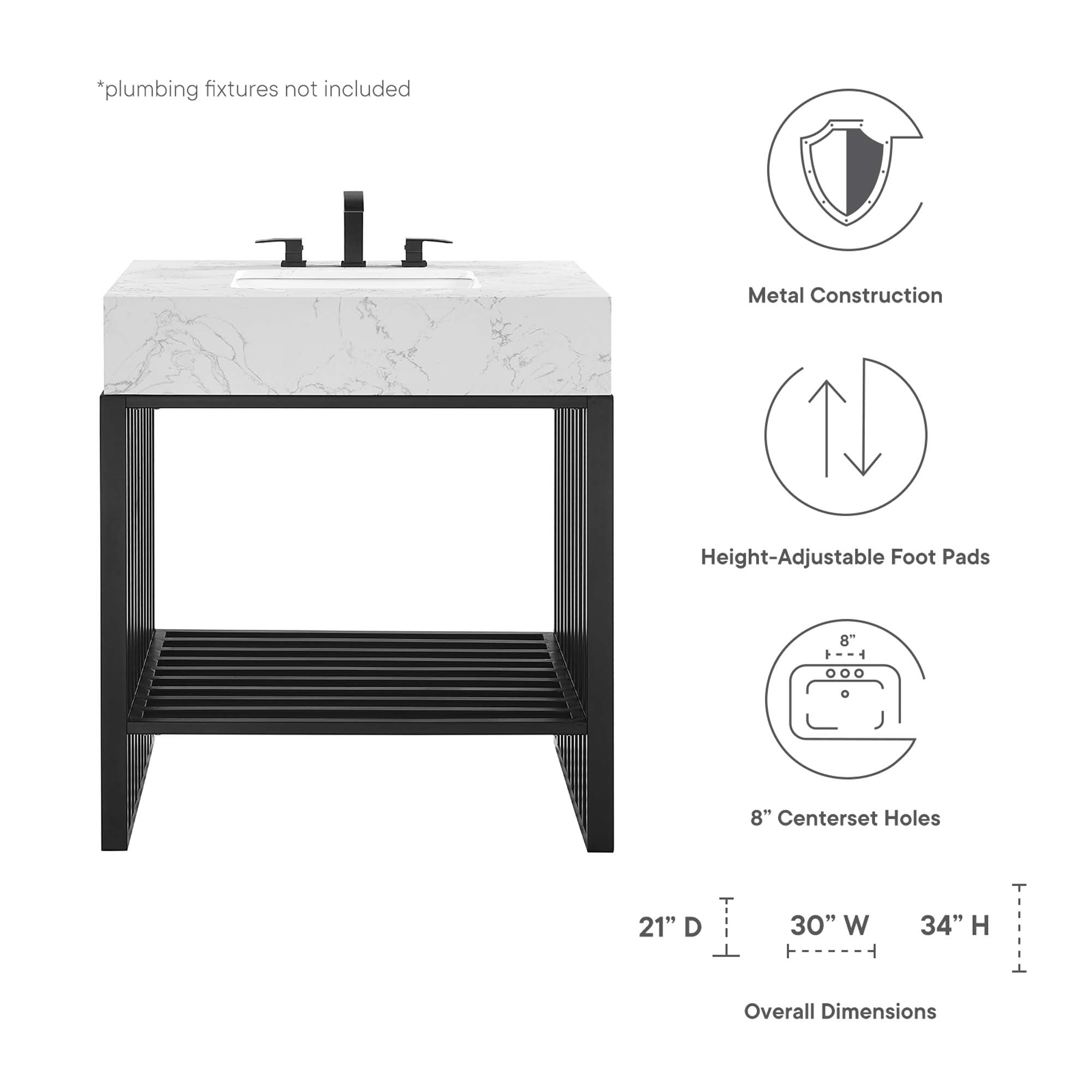 Gridiron 30" Bathroom Vanity, White Black