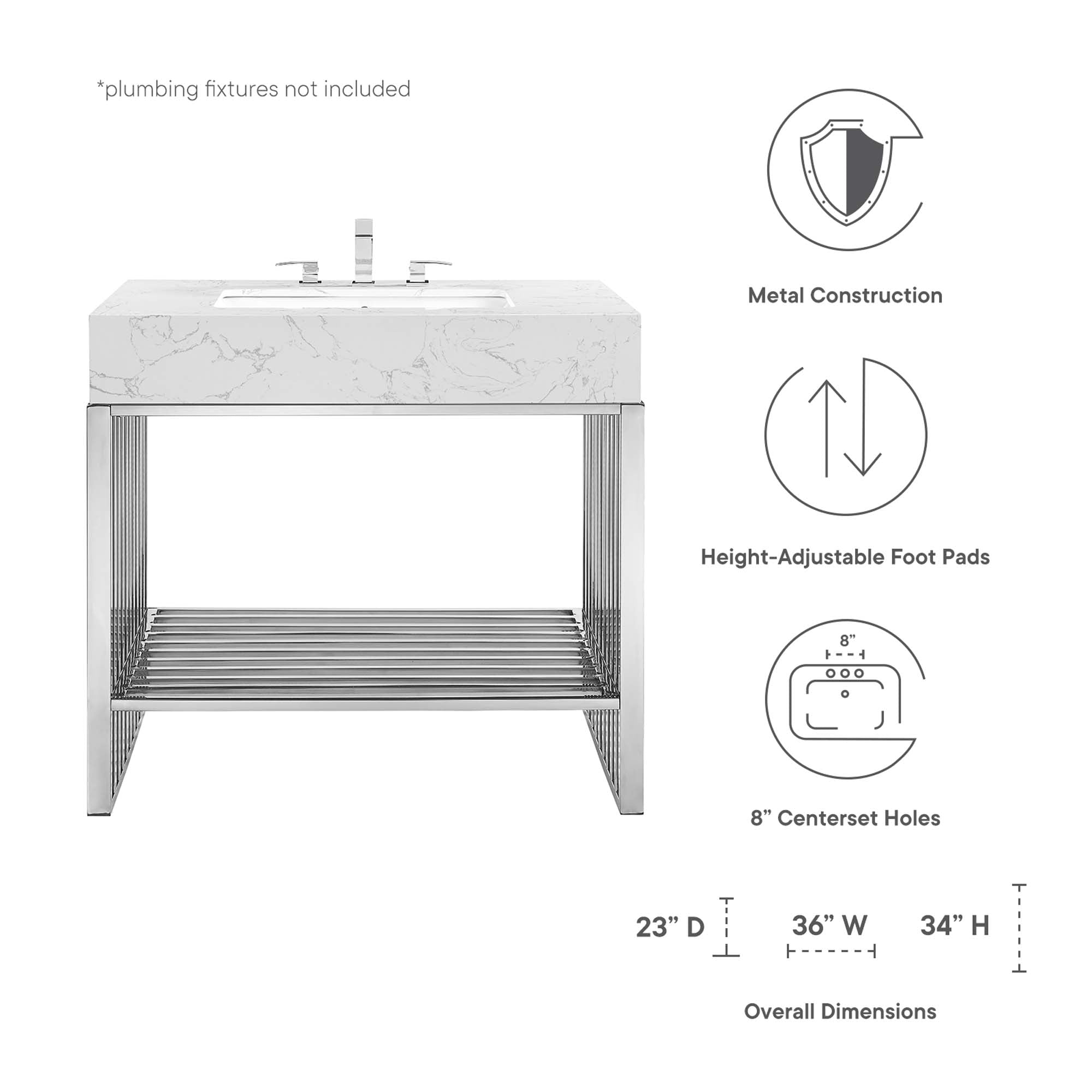 Gridiron 36" Bathroom Vanity, White Silver