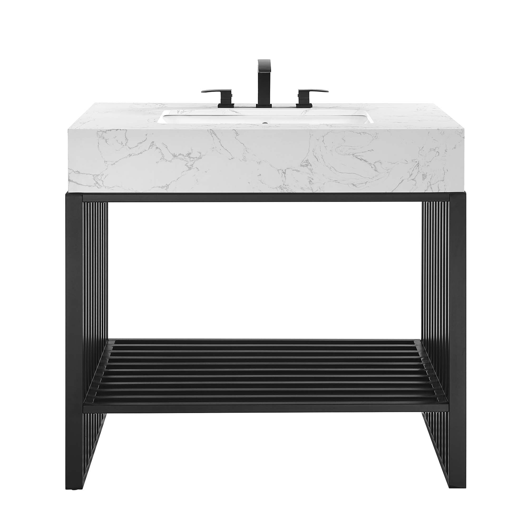 Gridiron 36" Bathroom Vanity, White Black