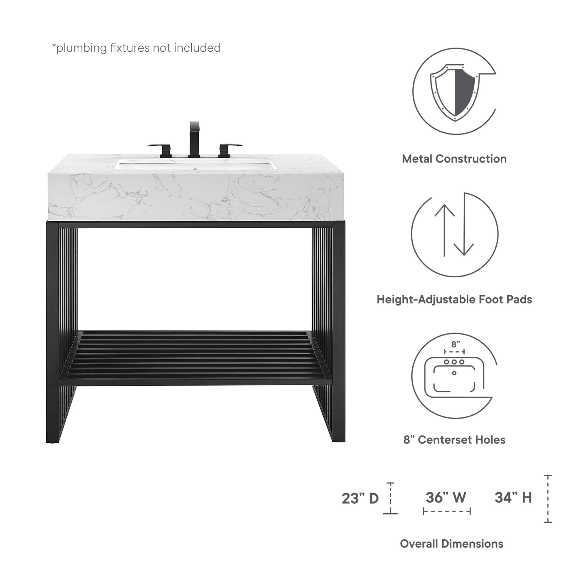 Gridiron 36" Bathroom Vanity, White Black