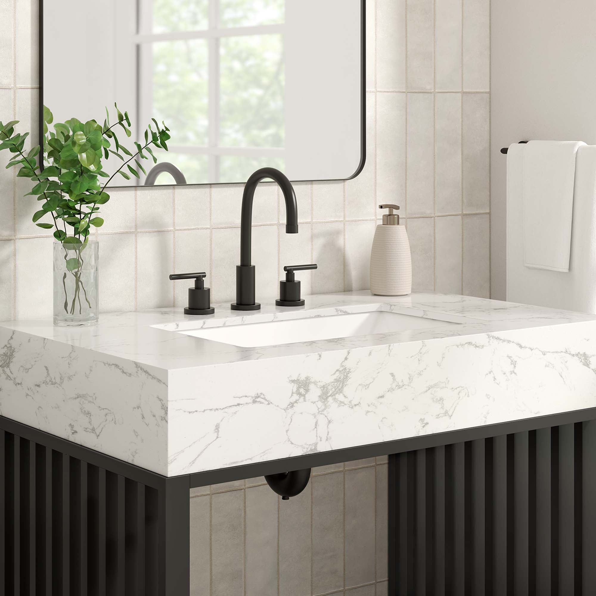 Gridiron 36" Bathroom Vanity, White Black