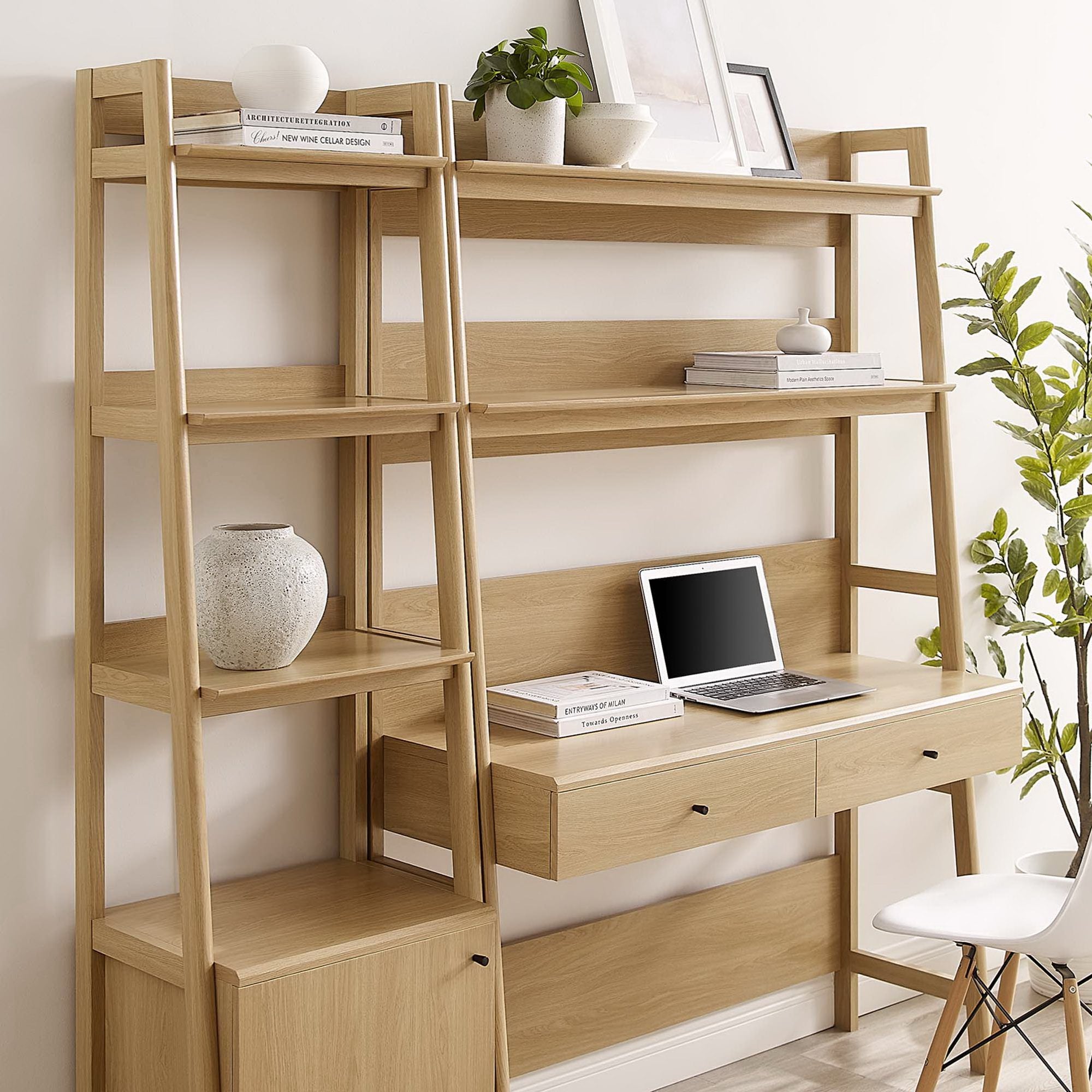 Bixby 2-Piece Wood Office Desk and Bookshelf, Oak