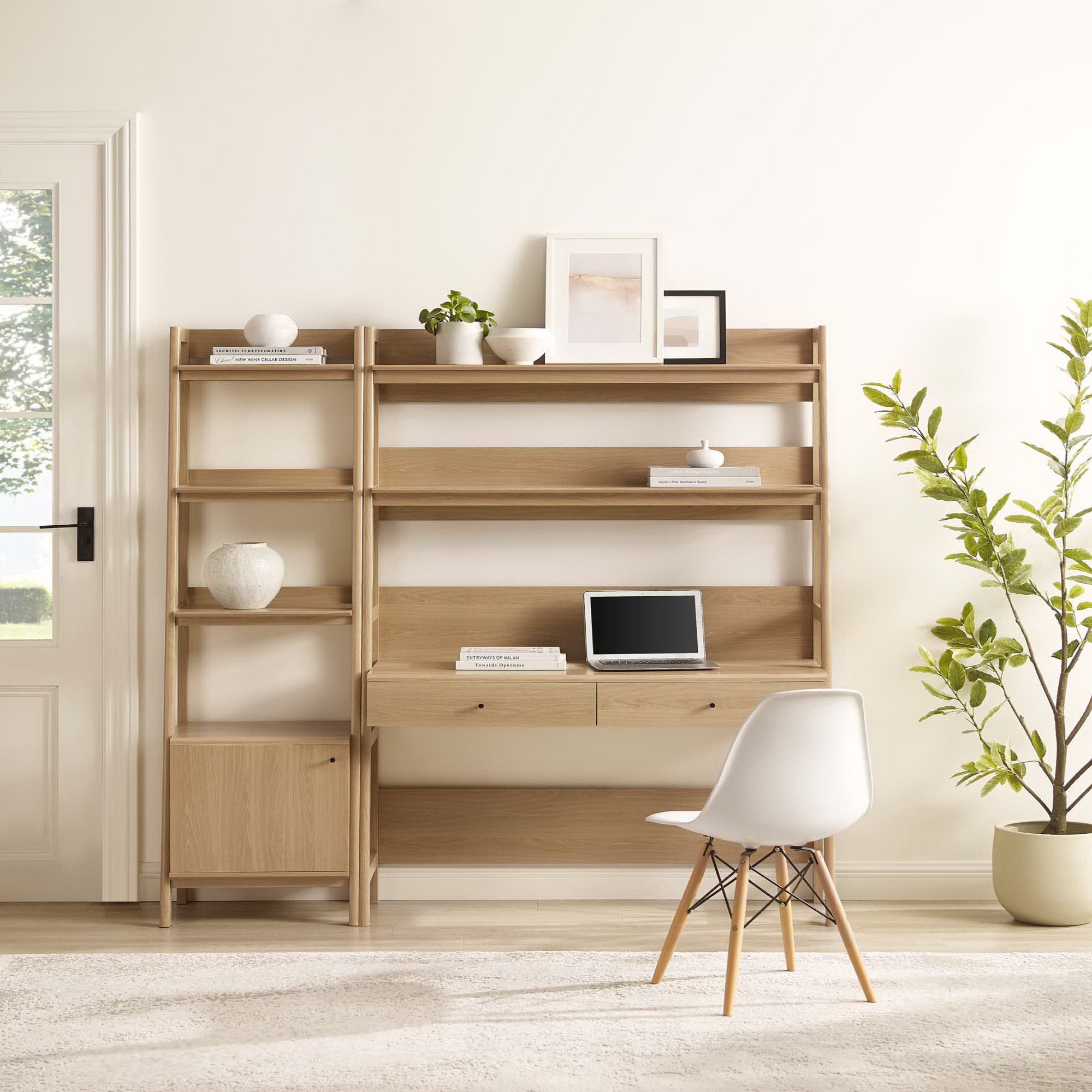 Bixby 2-Piece Wood Office Desk and Bookshelf, Oak