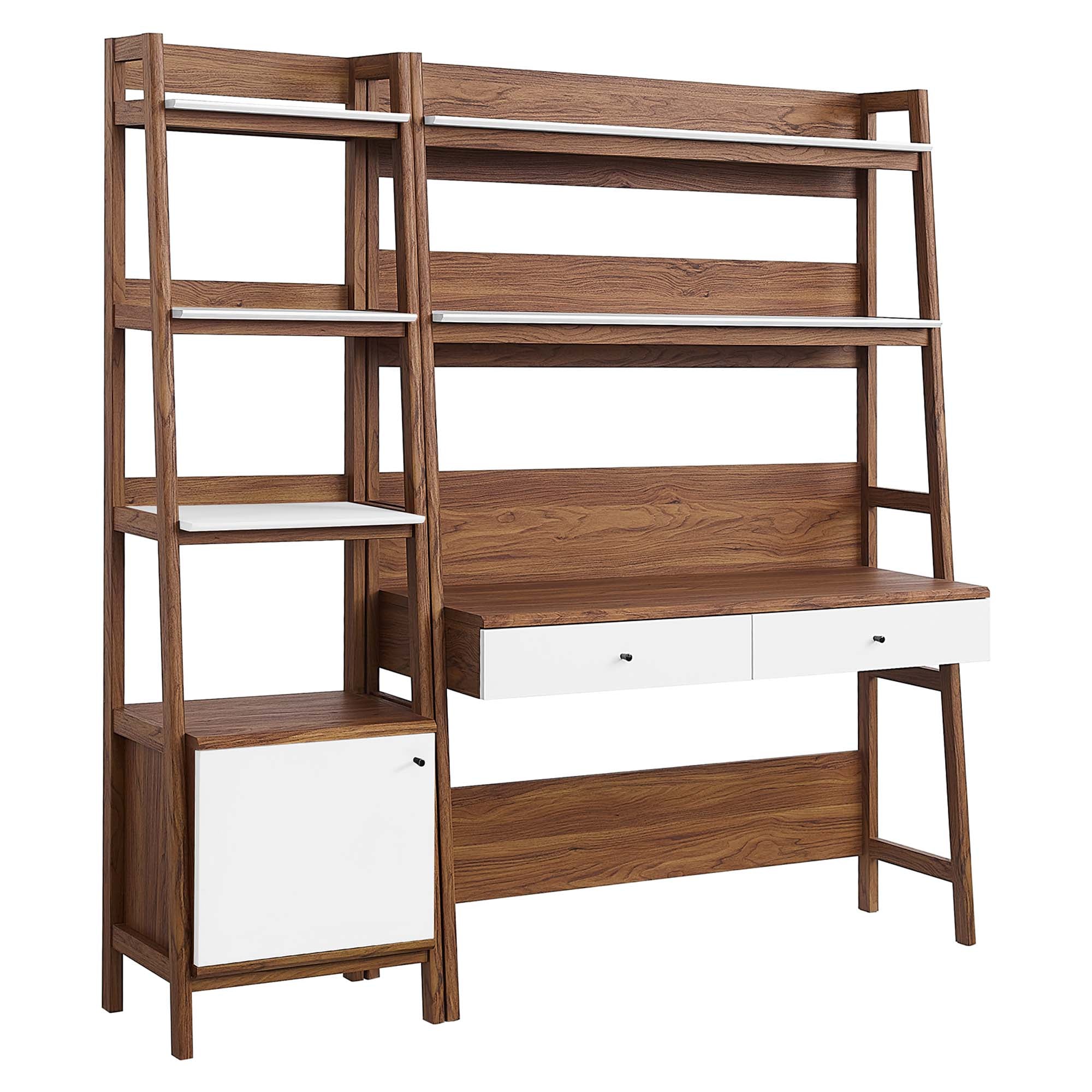 Bixby 2-Piece Wood Office Desk and Bookshelf, Walnut White